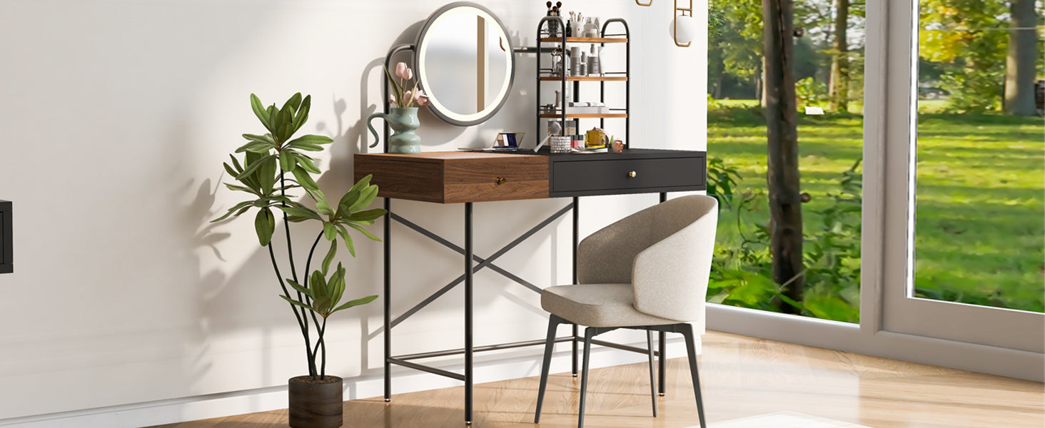 Modern Vanity Desk with Mirror & Charge | Black-American Furniture Outlet