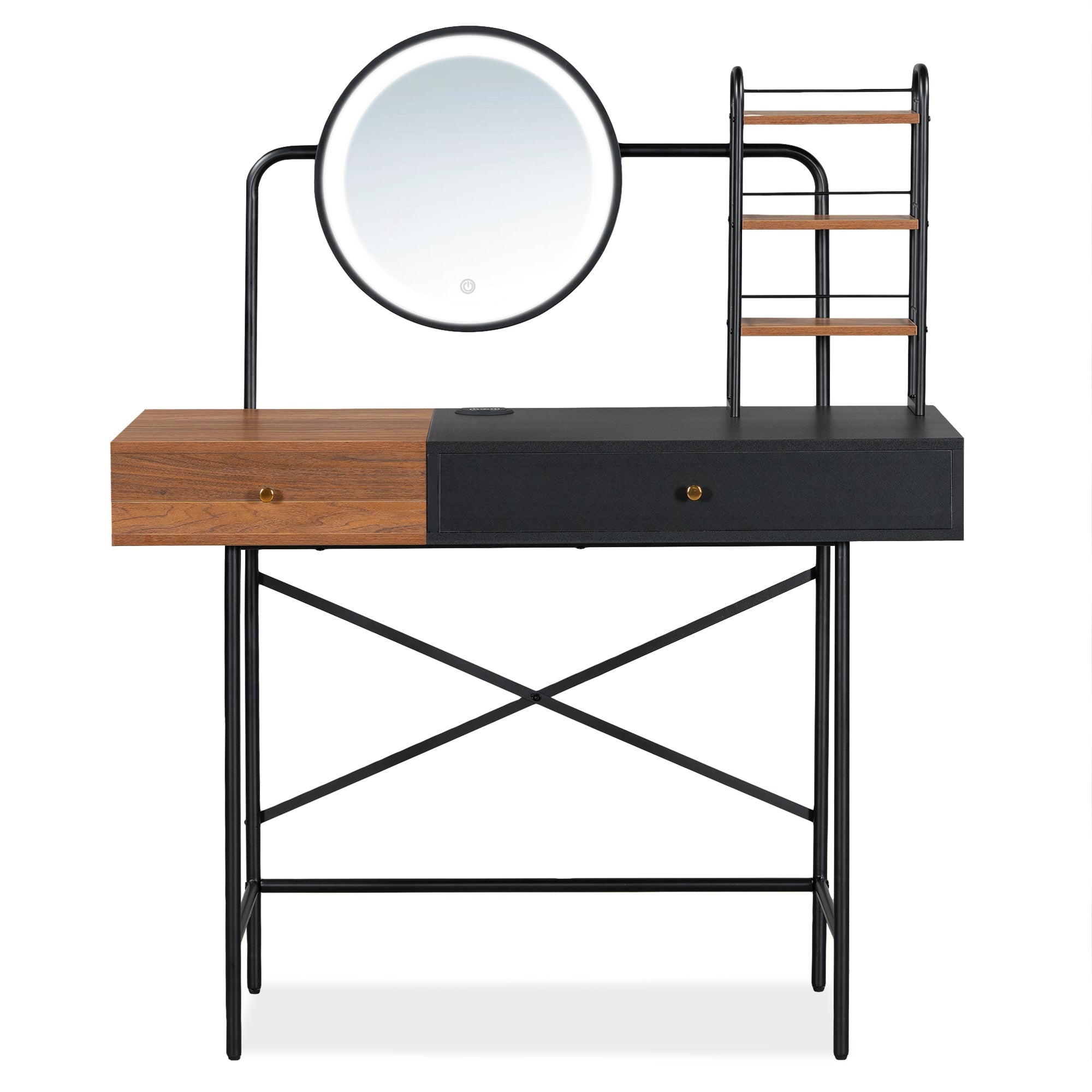 Modern Vanity Desk with Mirror & Charge | Black-American Furniture Outlet