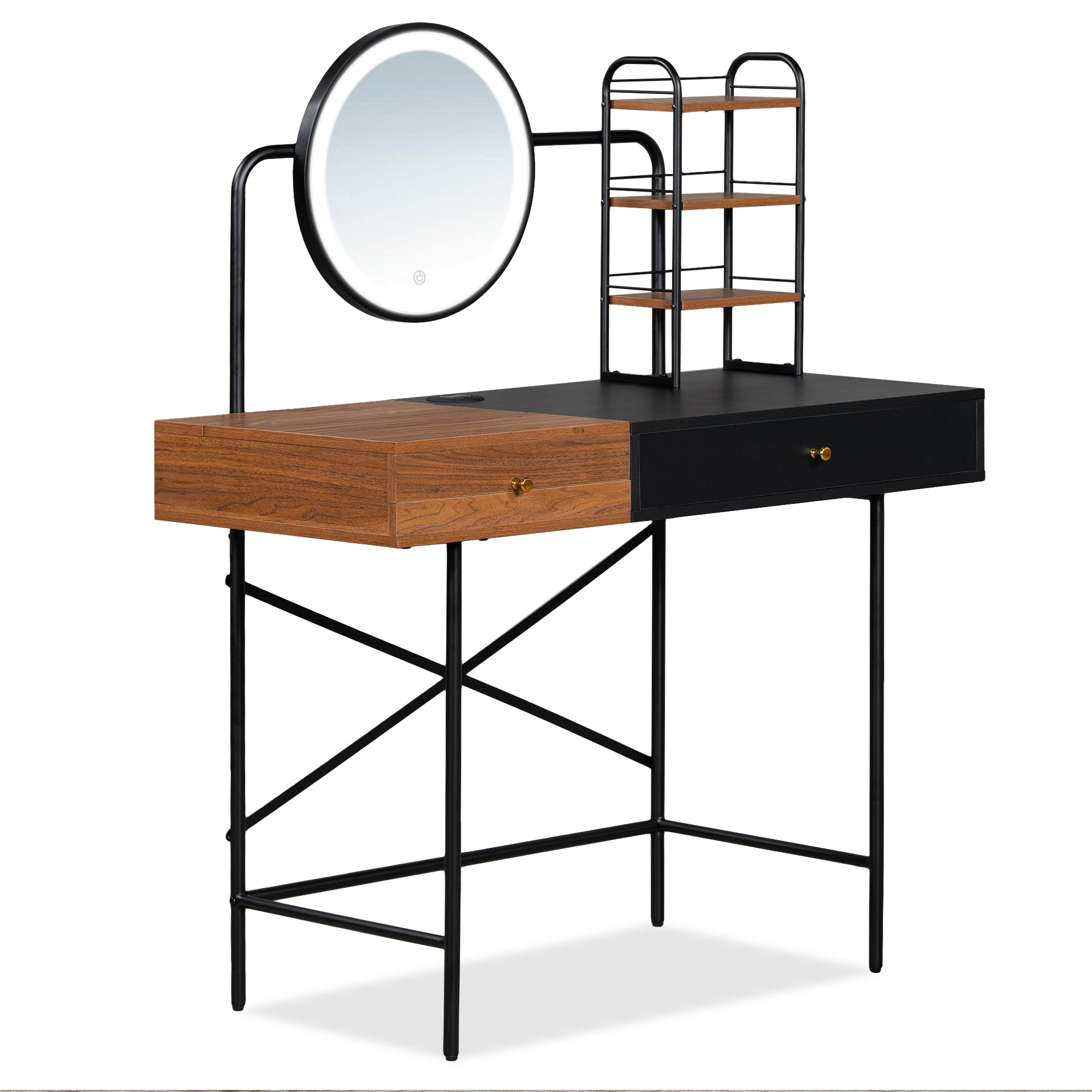 Modern Vanity Desk with Mirror & Charge | Black-American Furniture Outlet