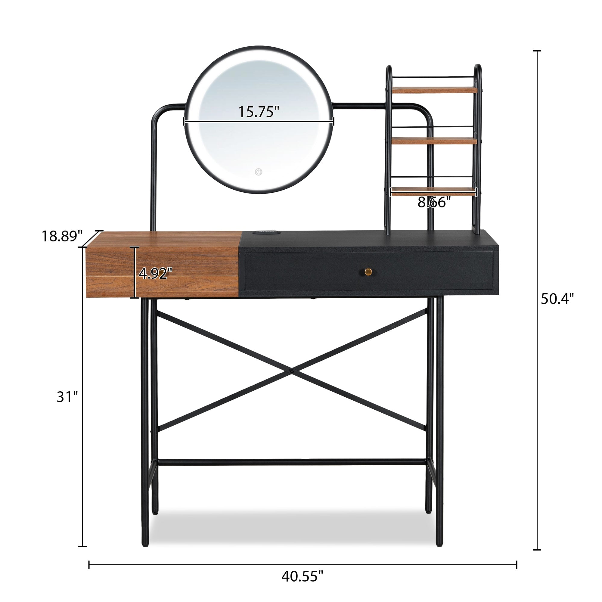 Modern Vanity Desk with Mirror & Charge | Black-American Furniture Outlet