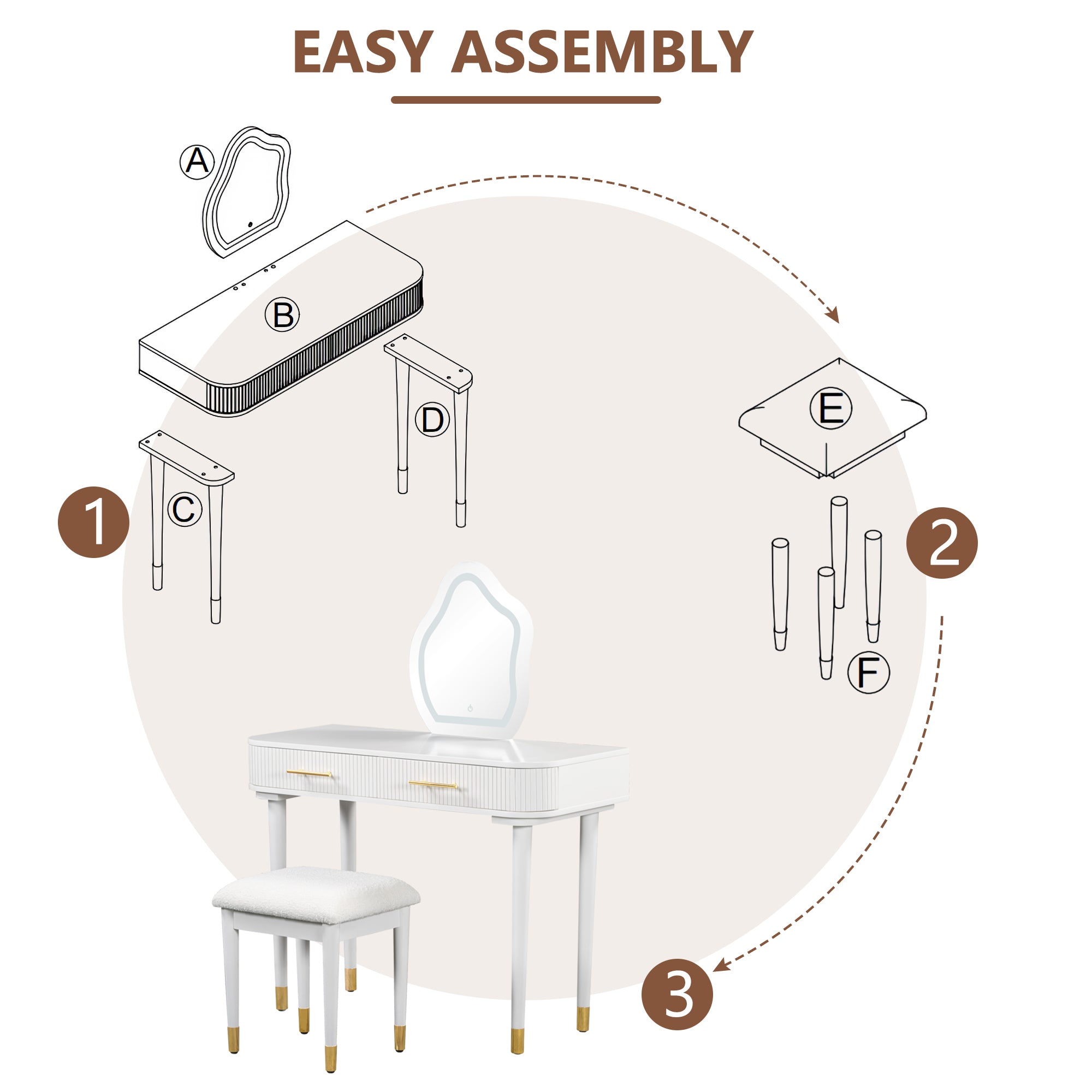 Modern Vanity Set - Lighted Mirror, Drawers, Stool-American Furniture Outlet