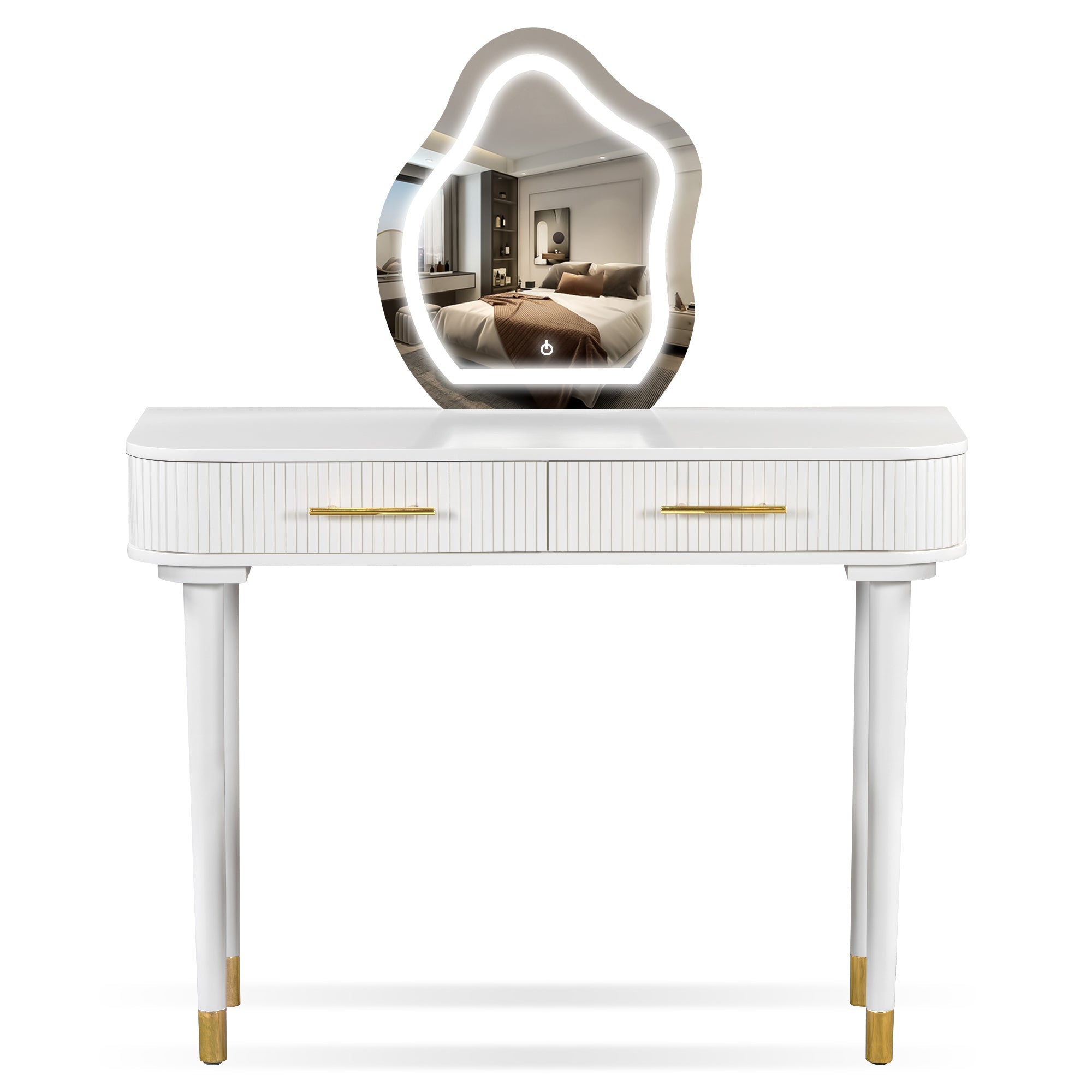 Modern Vanity Set - Lighted Mirror, Drawers, Stool-American Furniture Outlet