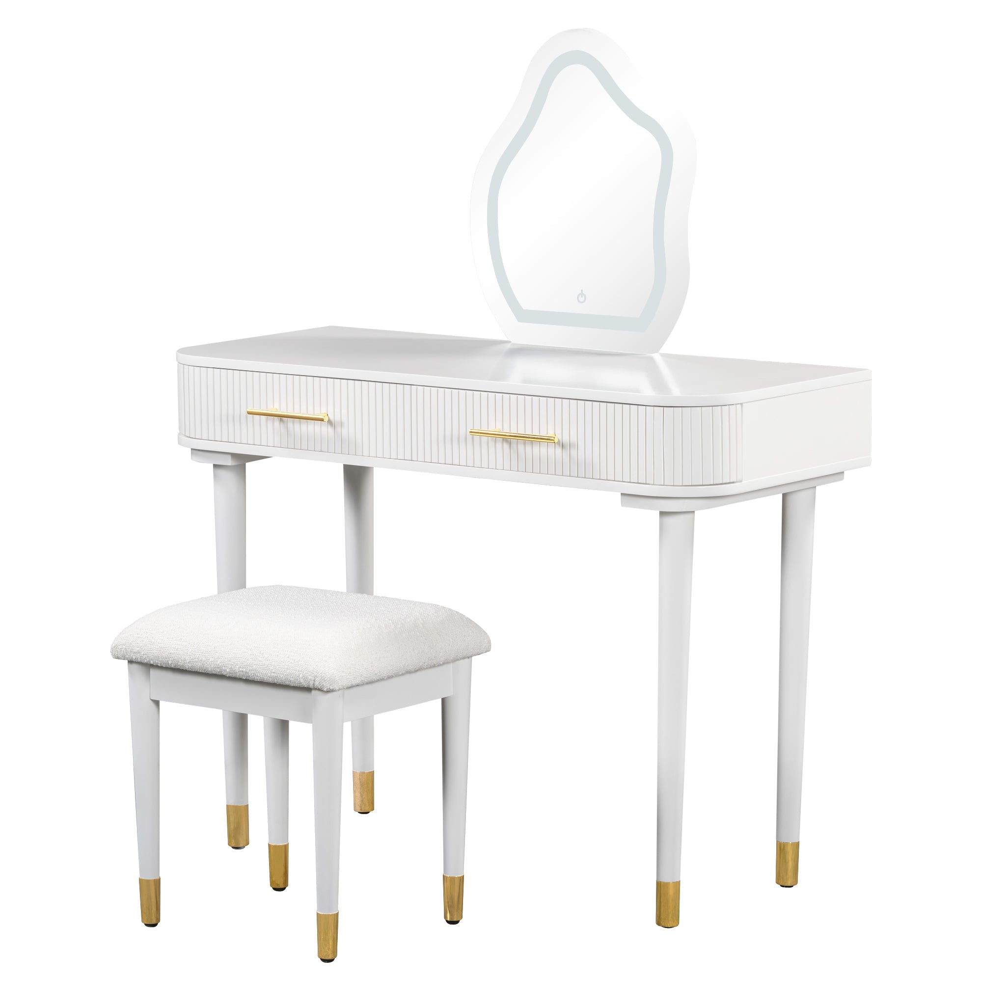 Modern Vanity Set - Lighted Mirror, Drawers, Stool-American Furniture Outlet