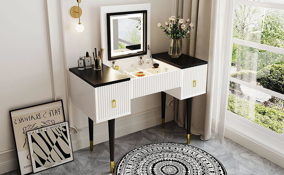 Modern Vanity Set w/ Flip Top Mirror & LED Light-American Furniture Outlet