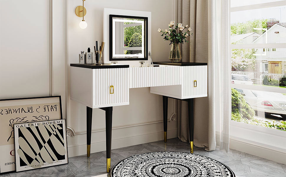 Modern Vanity Set w/ Flip Top Mirror & LED Light-American Furniture Outlet