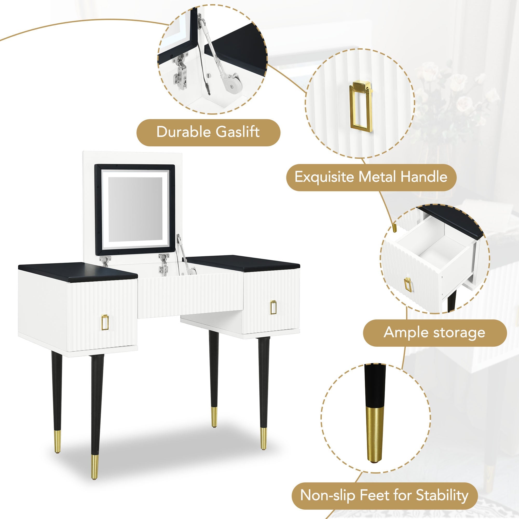 Modern Vanity Set w/ Flip Top Mirror & LED Light-American Furniture Outlet