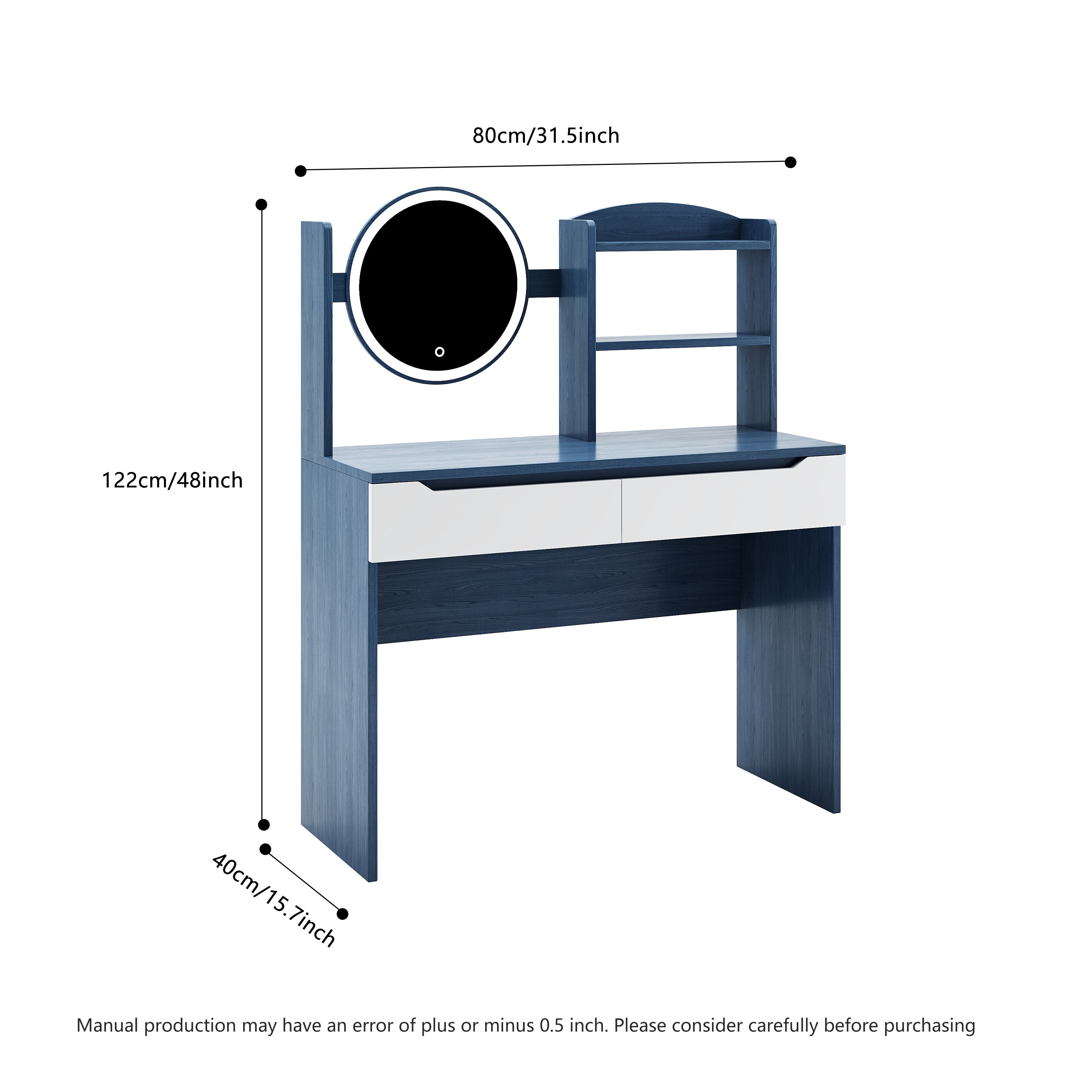 Modern Vanity Set w/ Mirror & Drawers - Blue-American Furniture Outlet