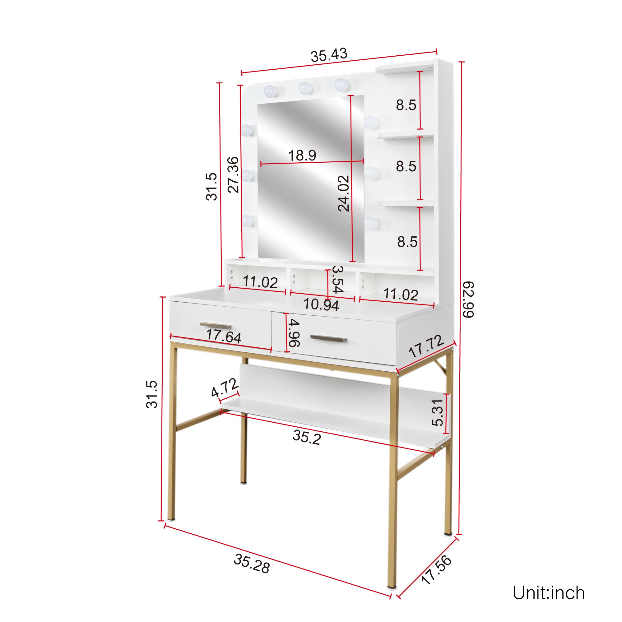 Modern Vanity w/ Stool, LED Mirror - [Your Brand]-American Furniture Outlet