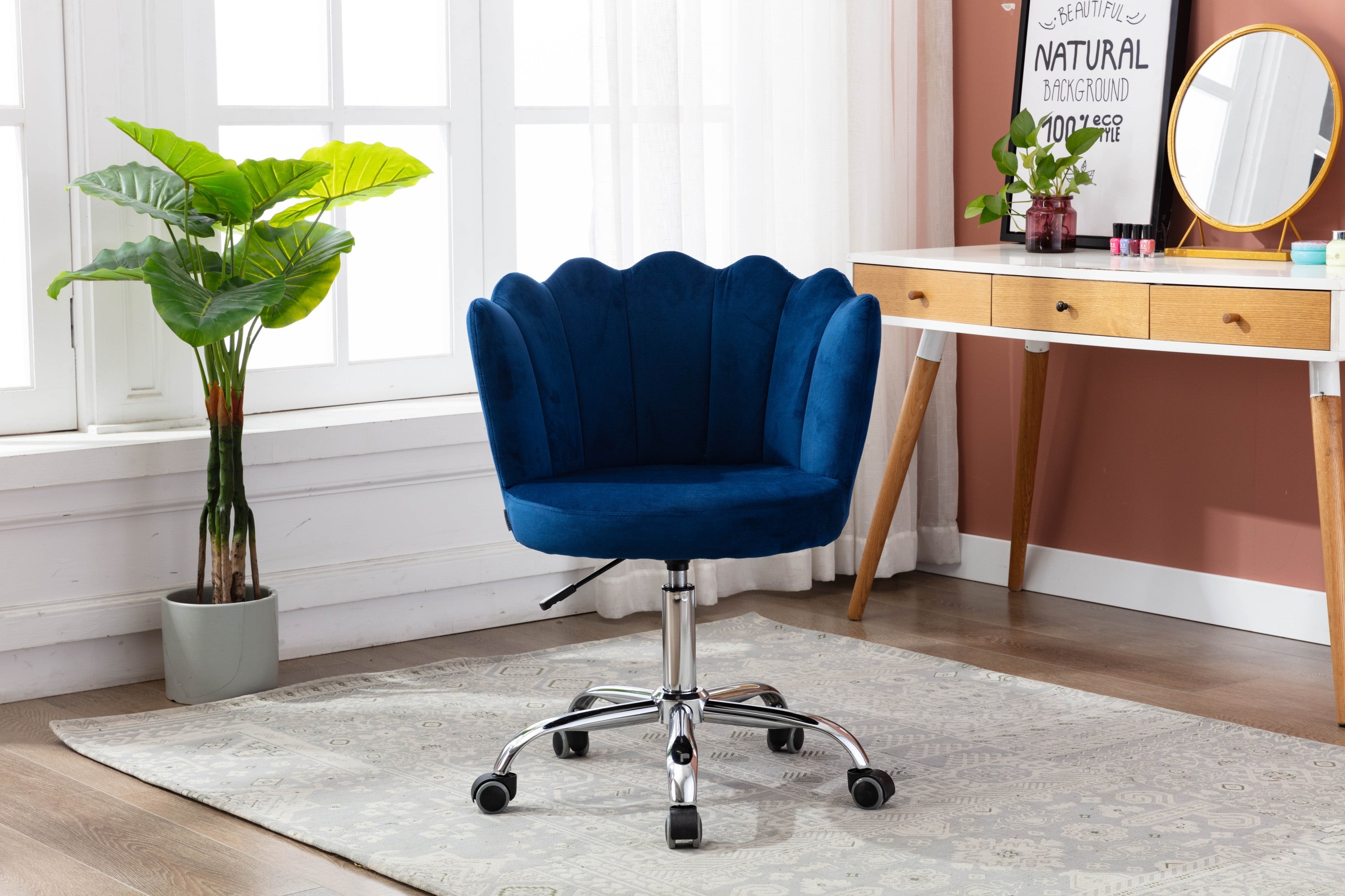 Modern Velvet Home Office Chair, Silver Base- Navy-American Furniture Outlet