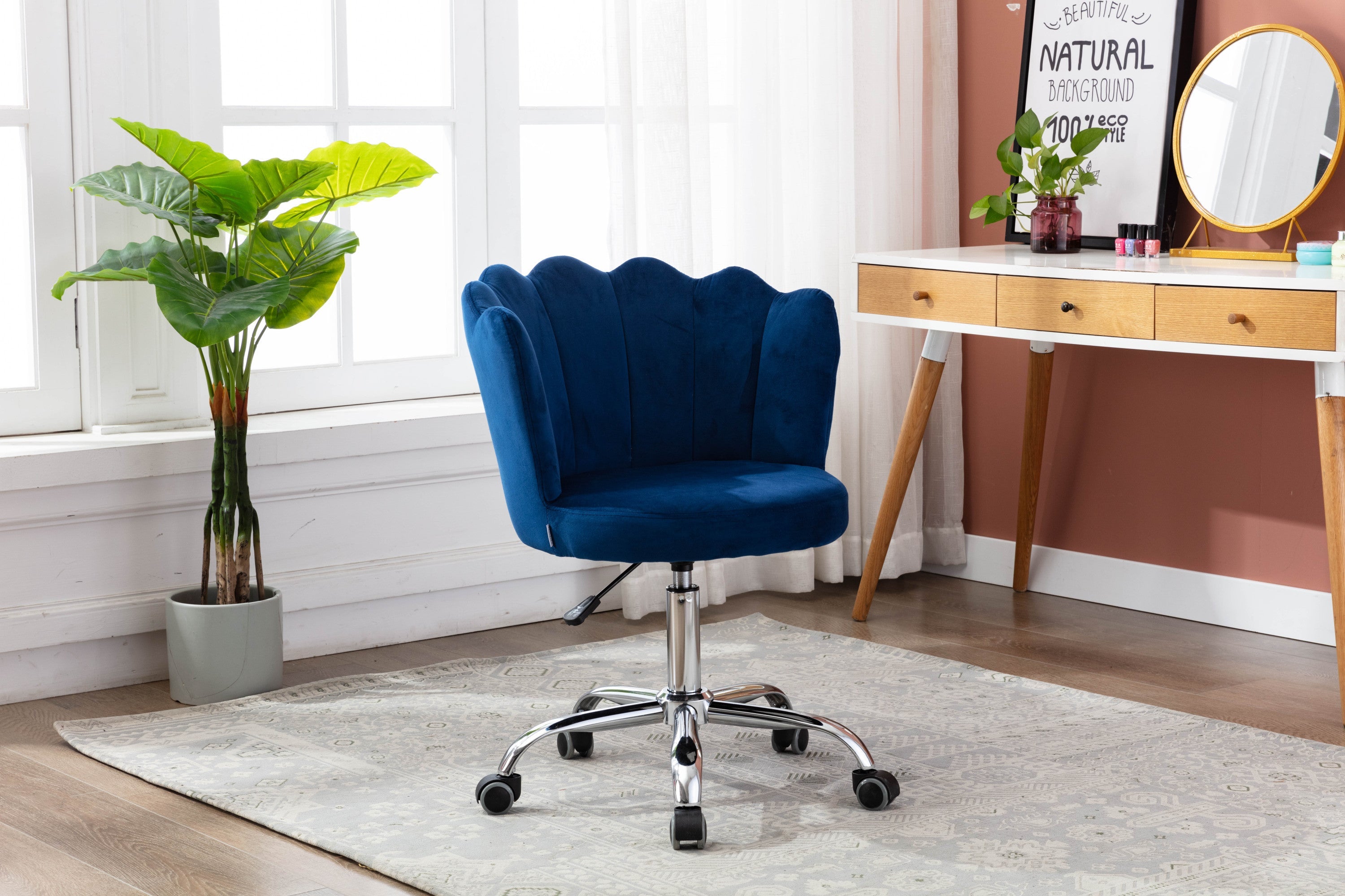 Modern Velvet Home Office Chair, Silver Base- Navy-American Furniture Outlet