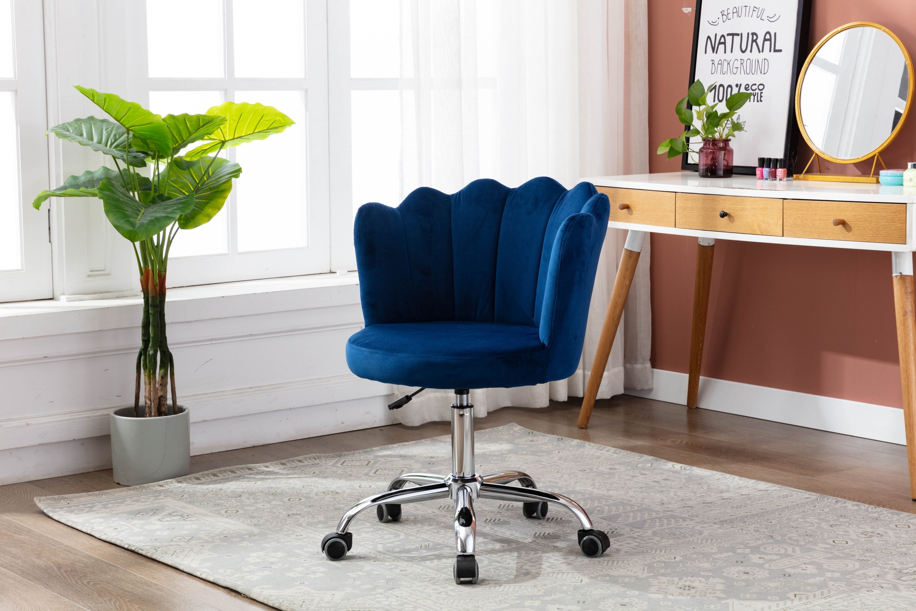 Modern Velvet Home Office Chair, Silver Base- Navy-American Furniture Outlet