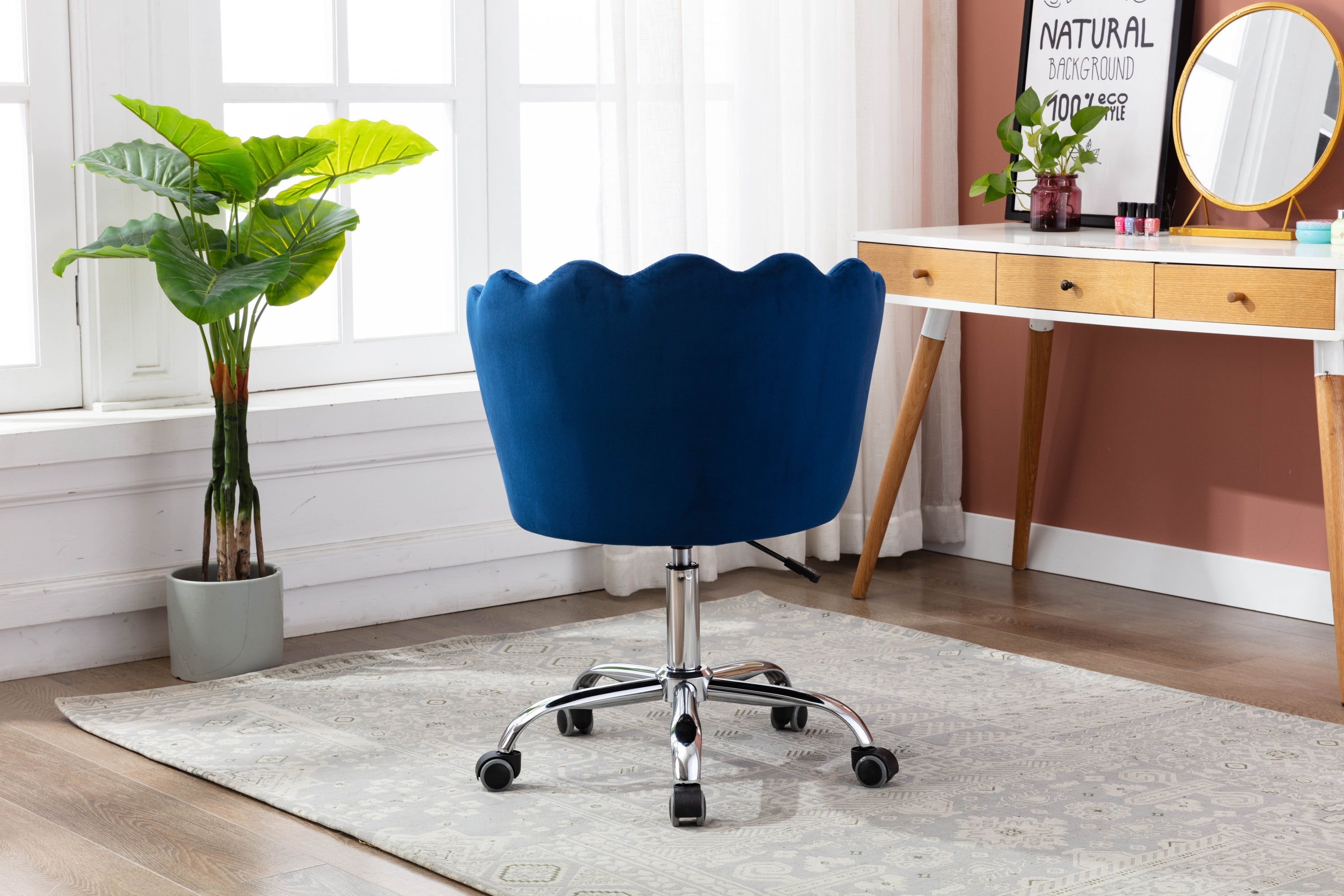 Modern Velvet Home Office Chair, Silver Base- Navy-American Furniture Outlet