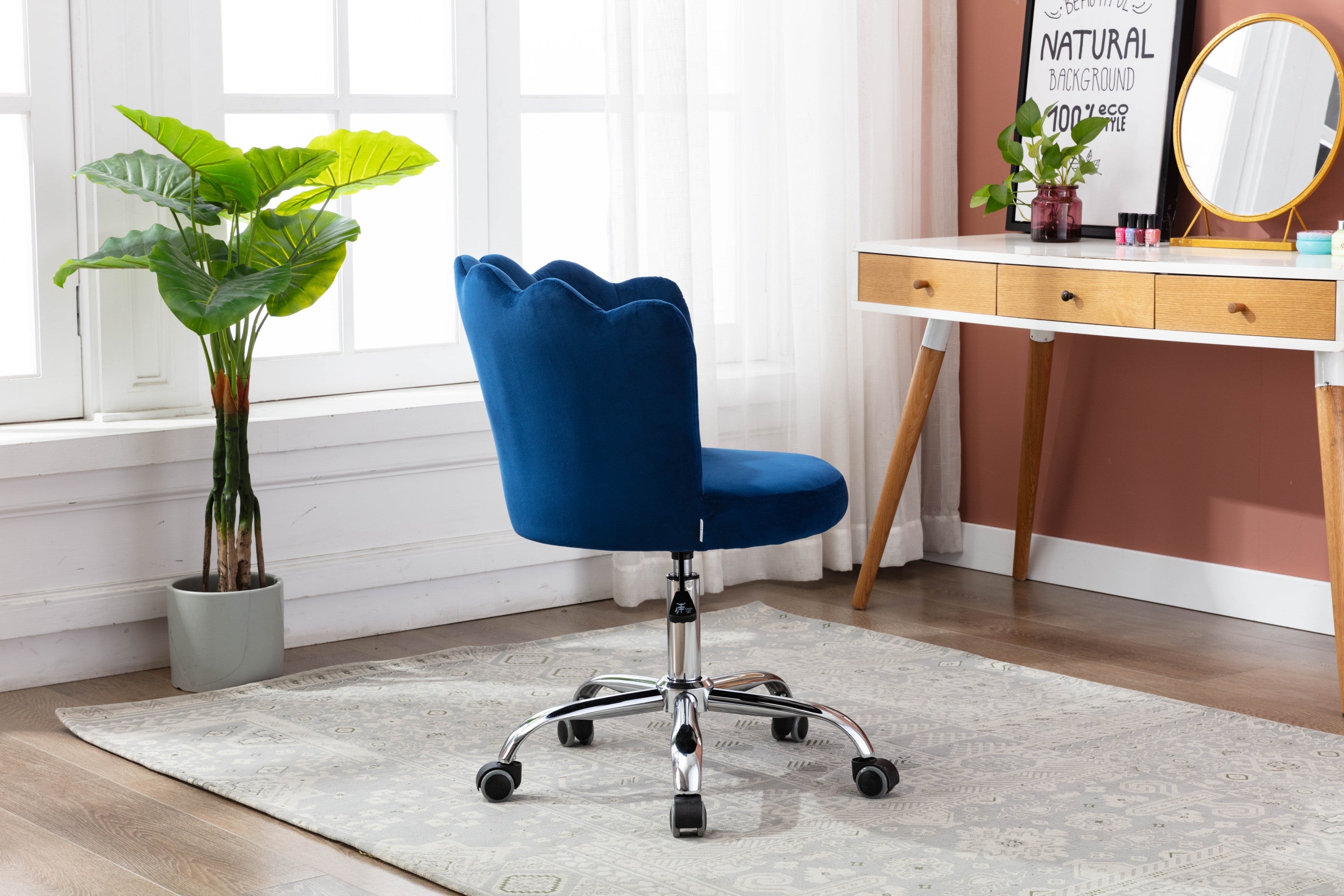 Modern Velvet Home Office Chair, Silver Base- Navy-American Furniture Outlet