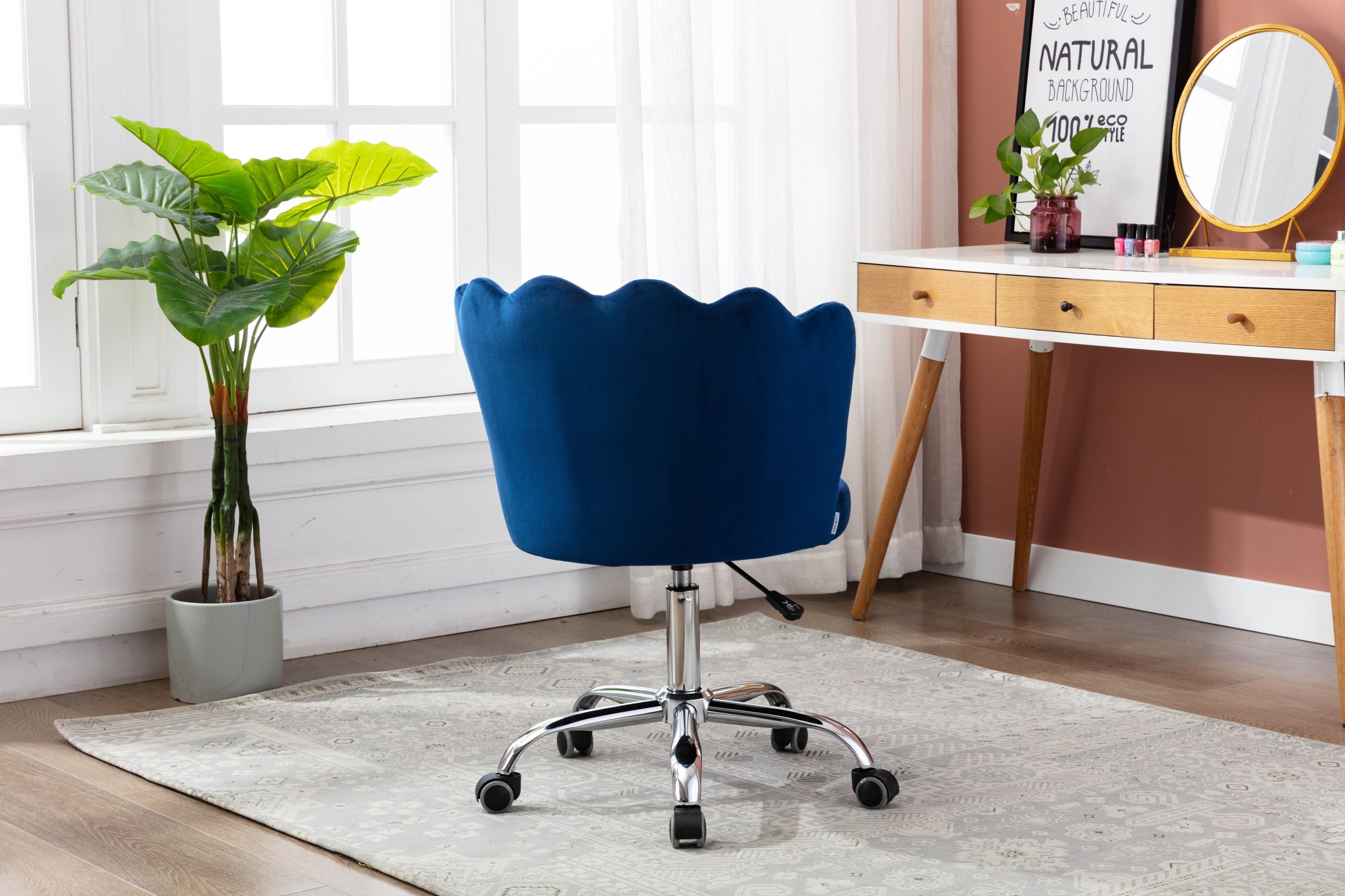 Modern Velvet Home Office Chair, Silver Base- Navy-American Furniture Outlet