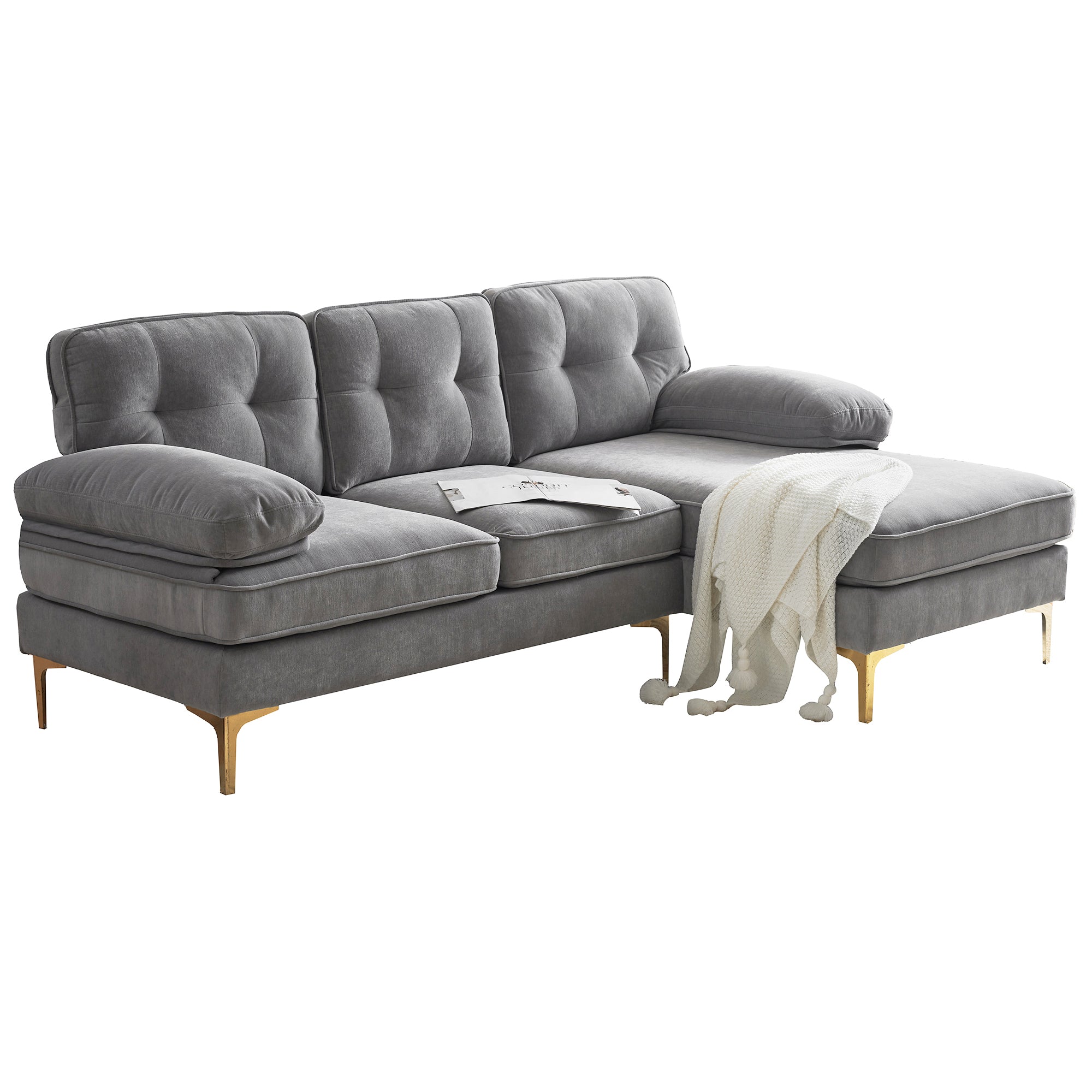 Modern Velvet L-Shaped Sectional Sofas for Living Room, Bedroom | Light Grey | Stylish and Comfortable Addition to Your Home Decor-American Furniture Outlet -American Furniture Outlet