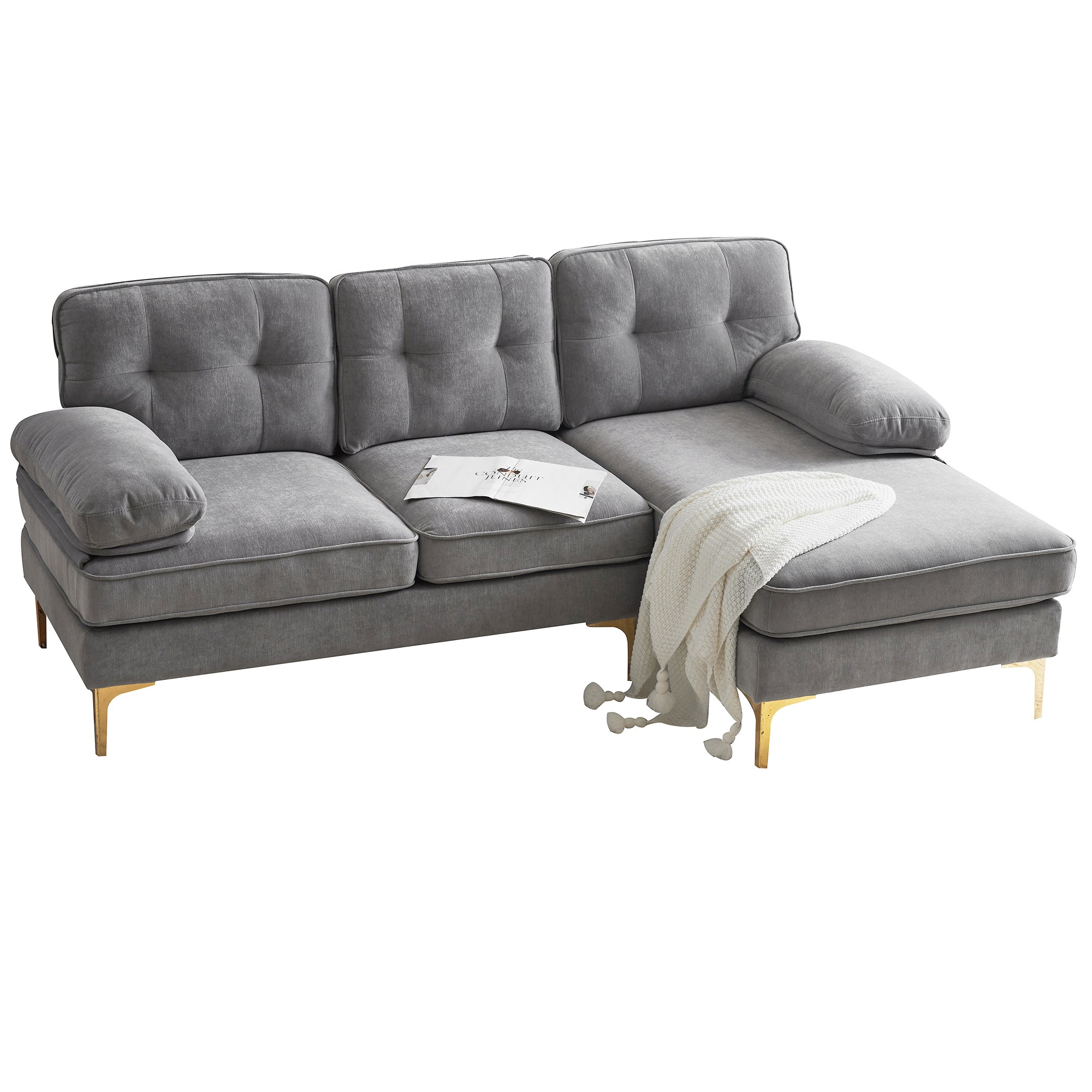 Modern Velvet L-Shaped Sectional Sofas for Living Room, Bedroom | Light Grey | Stylish and Comfortable Addition to Your Home Decor-American Furniture Outlet -American Furniture Outlet