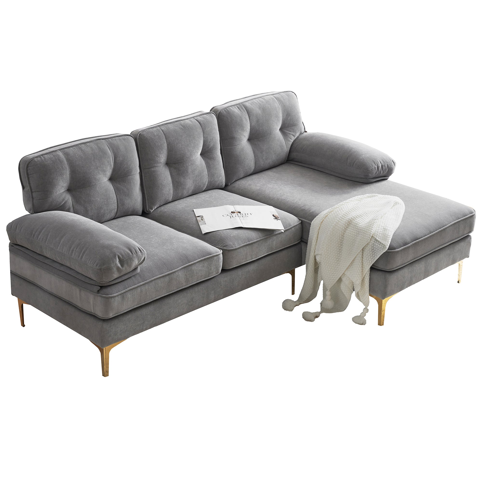 Modern Velvet L-Shaped Sectional Sofas for Living Room, Bedroom | Light Grey | Stylish and Comfortable Addition to Your Home Decor-American Furniture Outlet -American Furniture Outlet