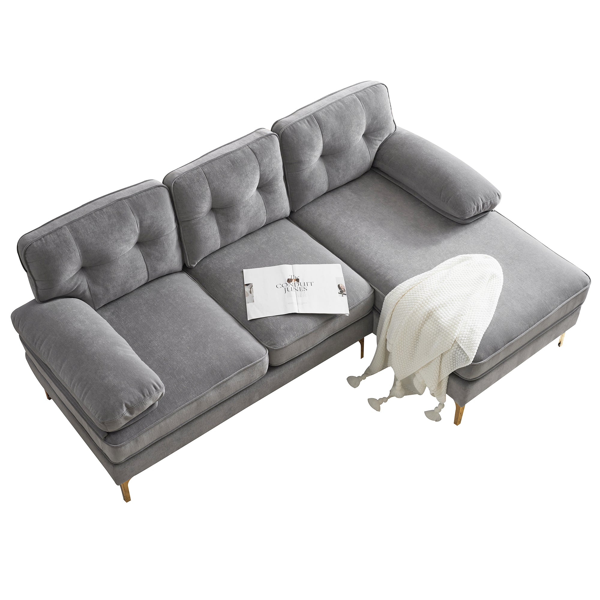 Modern Velvet L-Shaped Sectional Sofas for Living Room, Bedroom | Light Grey | Stylish and Comfortable Addition to Your Home Decor-American Furniture Outlet -American Furniture Outlet