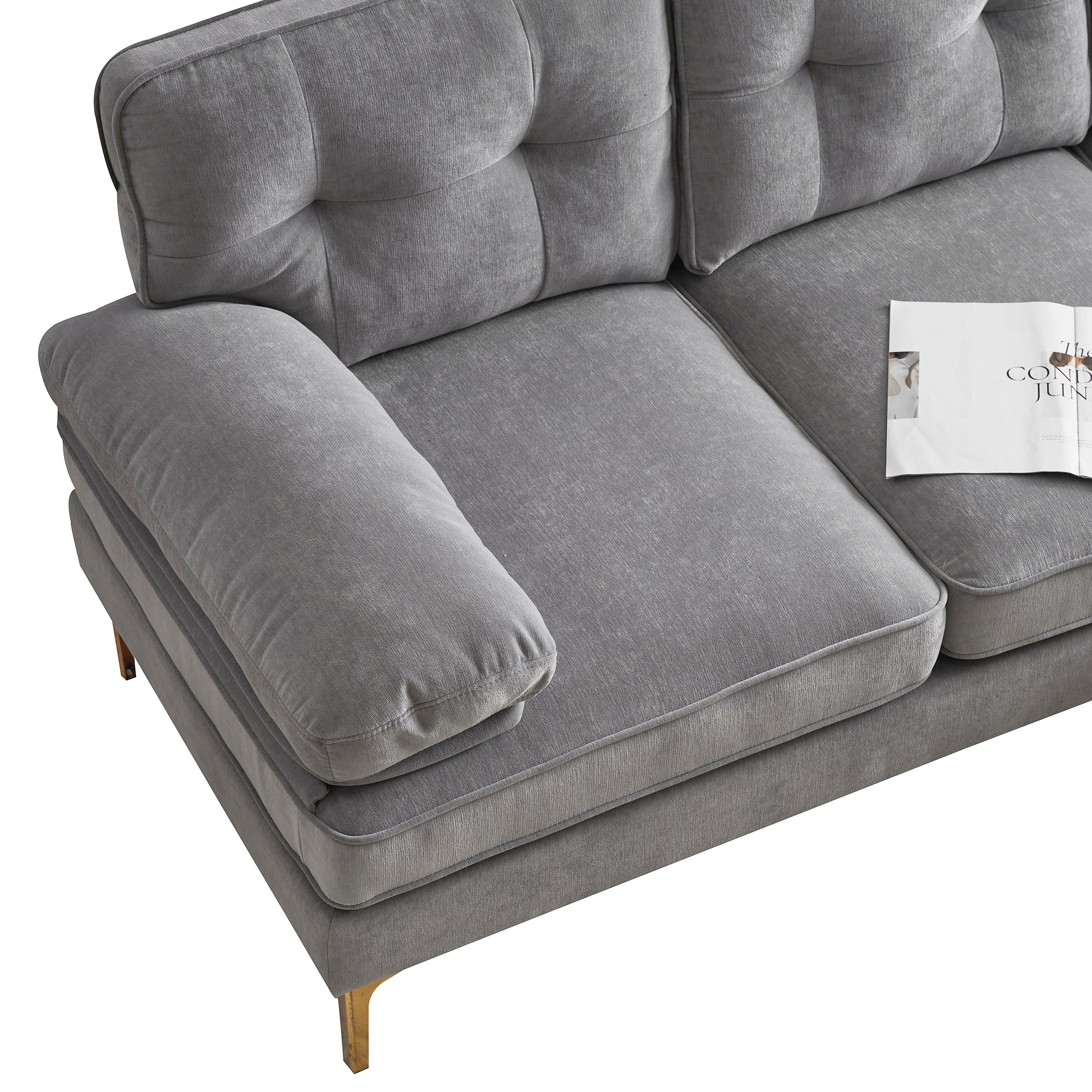 Modern Velvet L-Shaped Sectional Sofas for Living Room, Bedroom | Light Grey | Stylish and Comfortable Addition to Your Home Decor-American Furniture Outlet -American Furniture Outlet