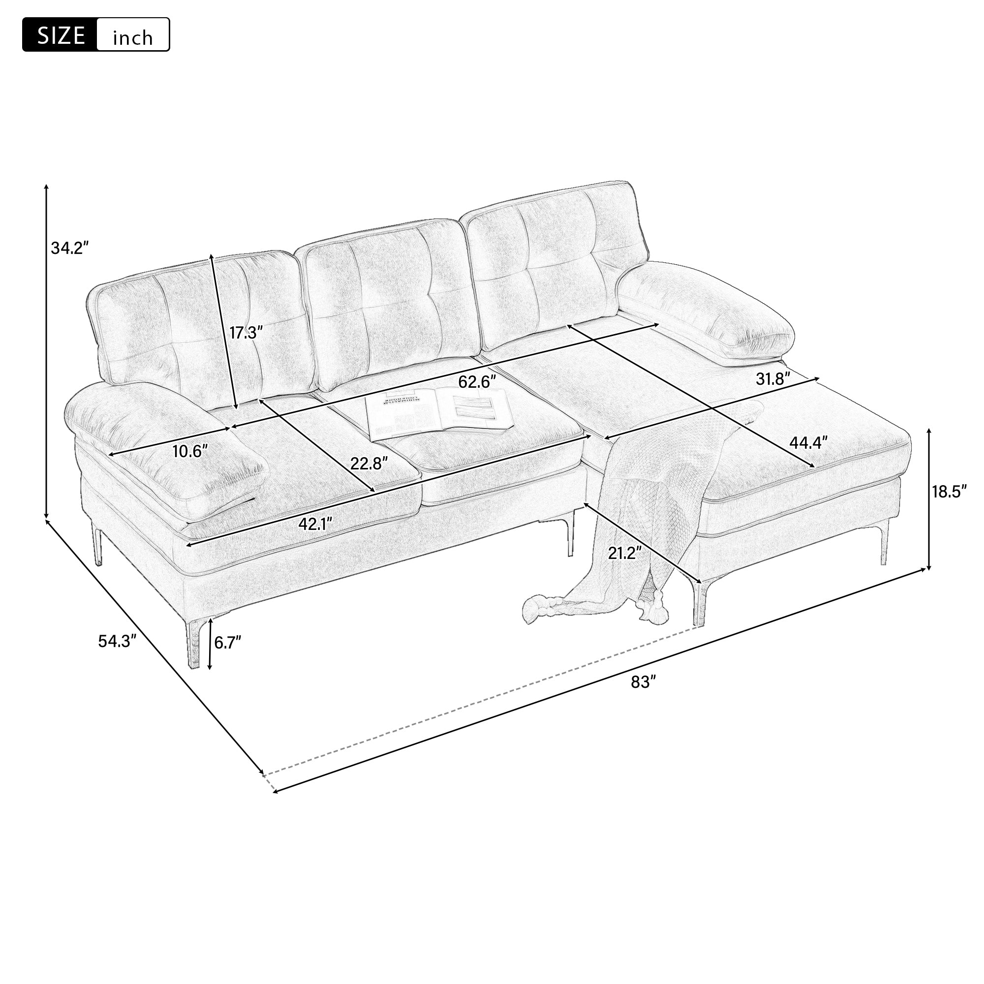 Modern Velvet L-Shaped Sectional Sofas for Living Room, Bedroom | Light Grey | Stylish and Comfortable Addition to Your Home Decor-American Furniture Outlet -American Furniture Outlet