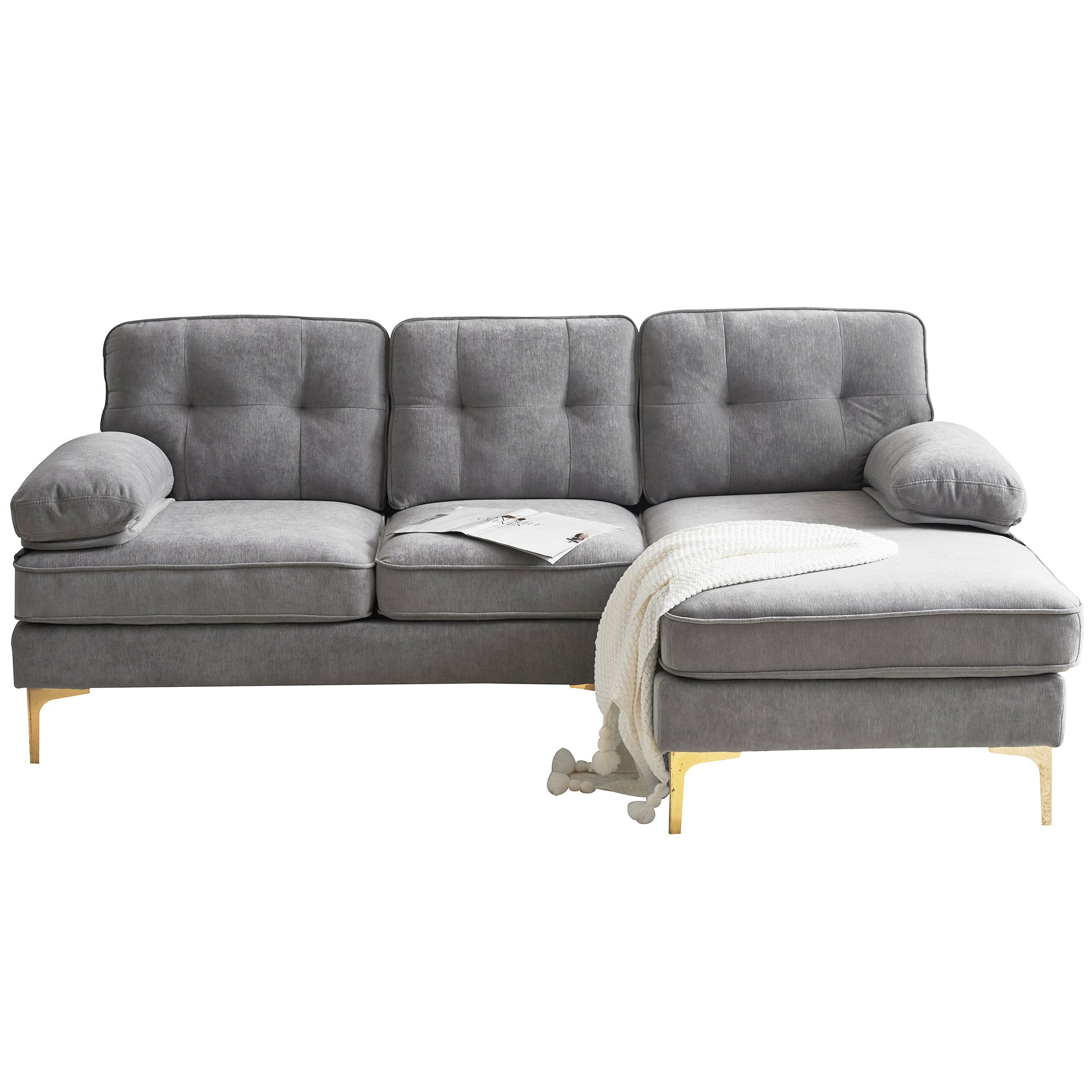 Modern Velvet L-Shaped Sectional Sofas for Living Room, Bedroom | Light Grey | Stylish and Comfortable Addition to Your Home Decor-American Furniture Outlet -American Furniture Outlet