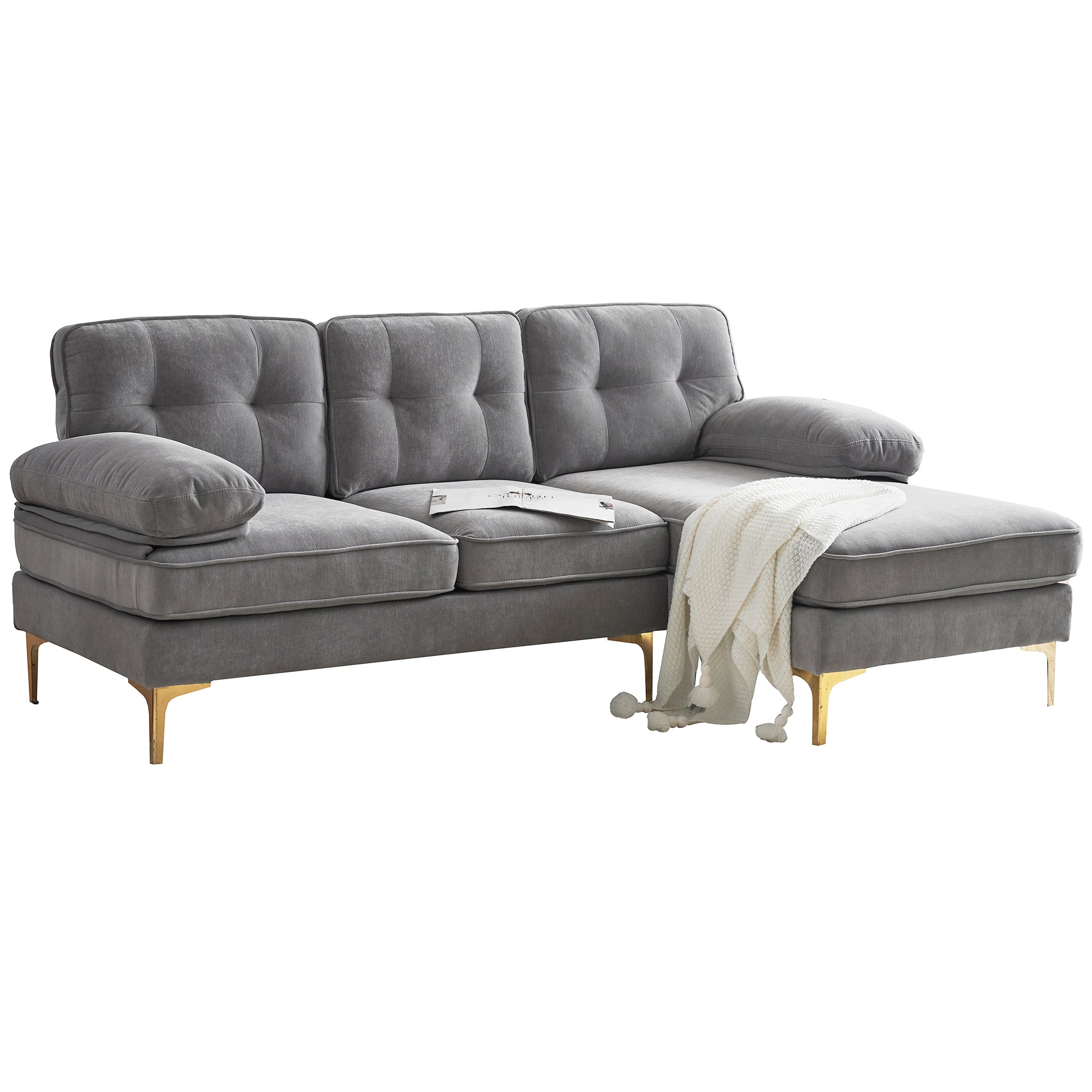 Modern Velvet L-Shaped Sectional Sofas for Living Room, Bedroom | Light Grey | Stylish and Comfortable Addition to Your Home Decor-American Furniture Outlet -American Furniture Outlet