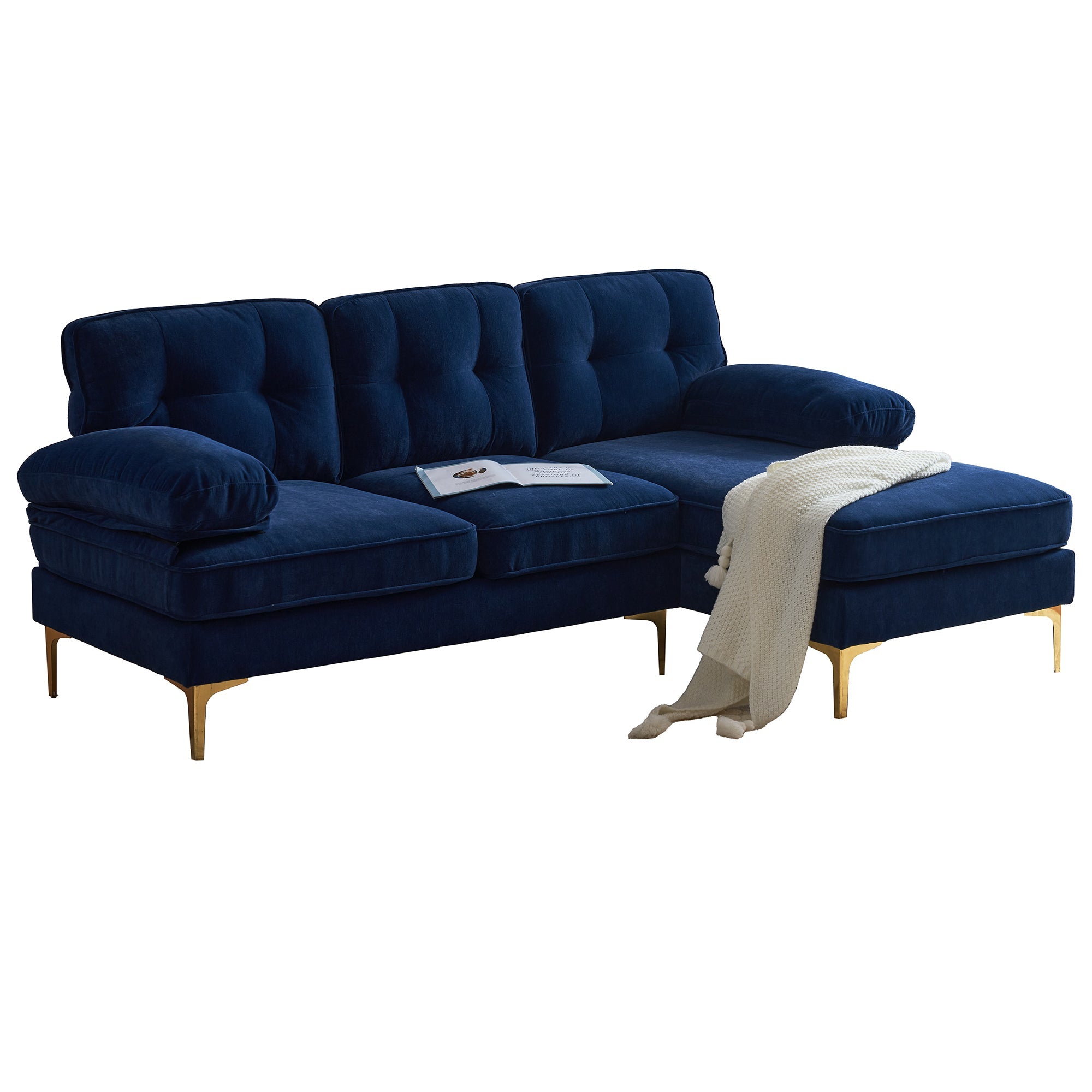 Modern Velvet L-Shaped Sectional Sofas for Living Room, Bedroom | Stylish and Comfortable | Blue | Ideal Addition to Your Home Decor-American Furniture Outlet -American Furniture Outlet