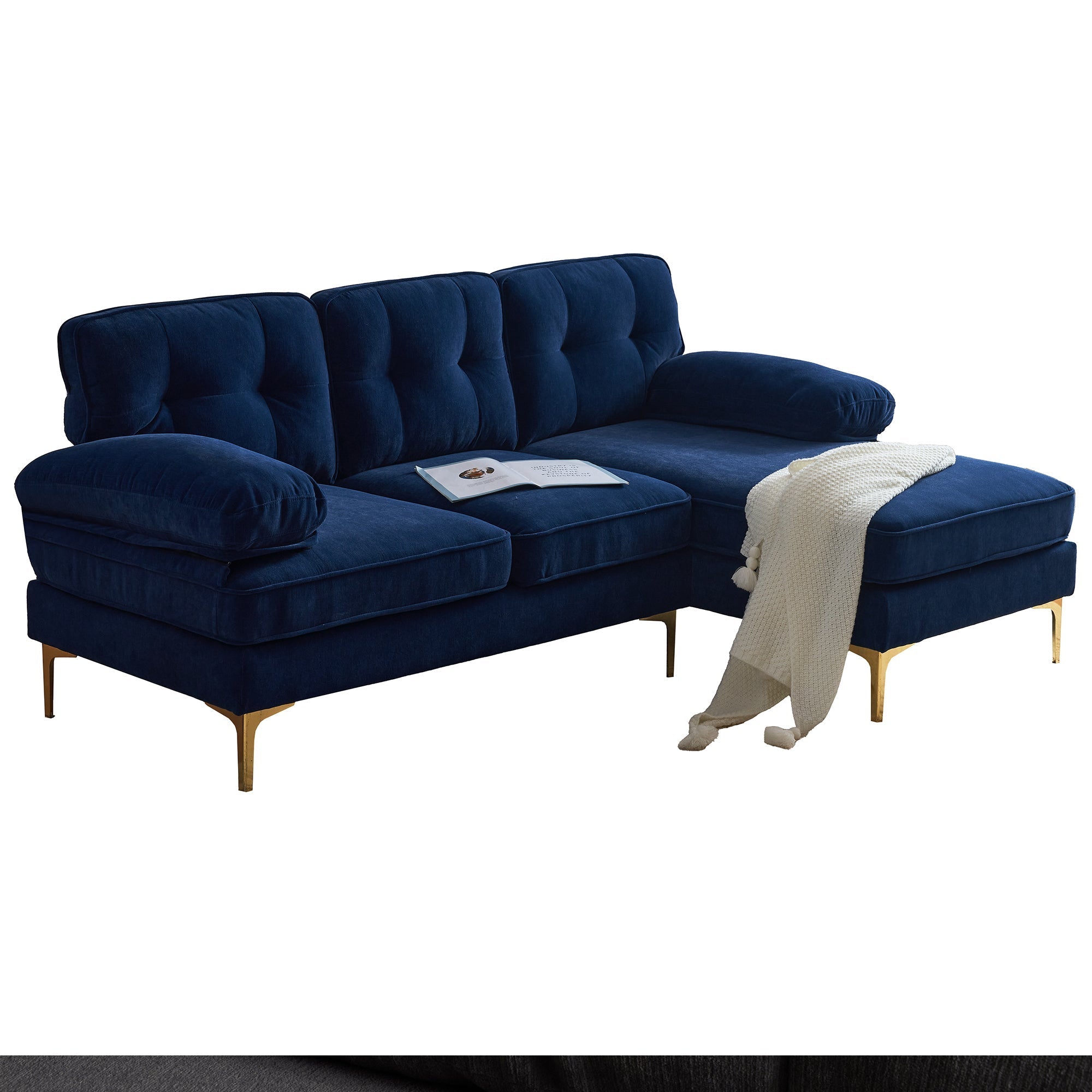 Modern Velvet L-Shaped Sectional Sofas for Living Room, Bedroom | Stylish and Comfortable | Blue | Ideal Addition to Your Home Decor-American Furniture Outlet -American Furniture Outlet