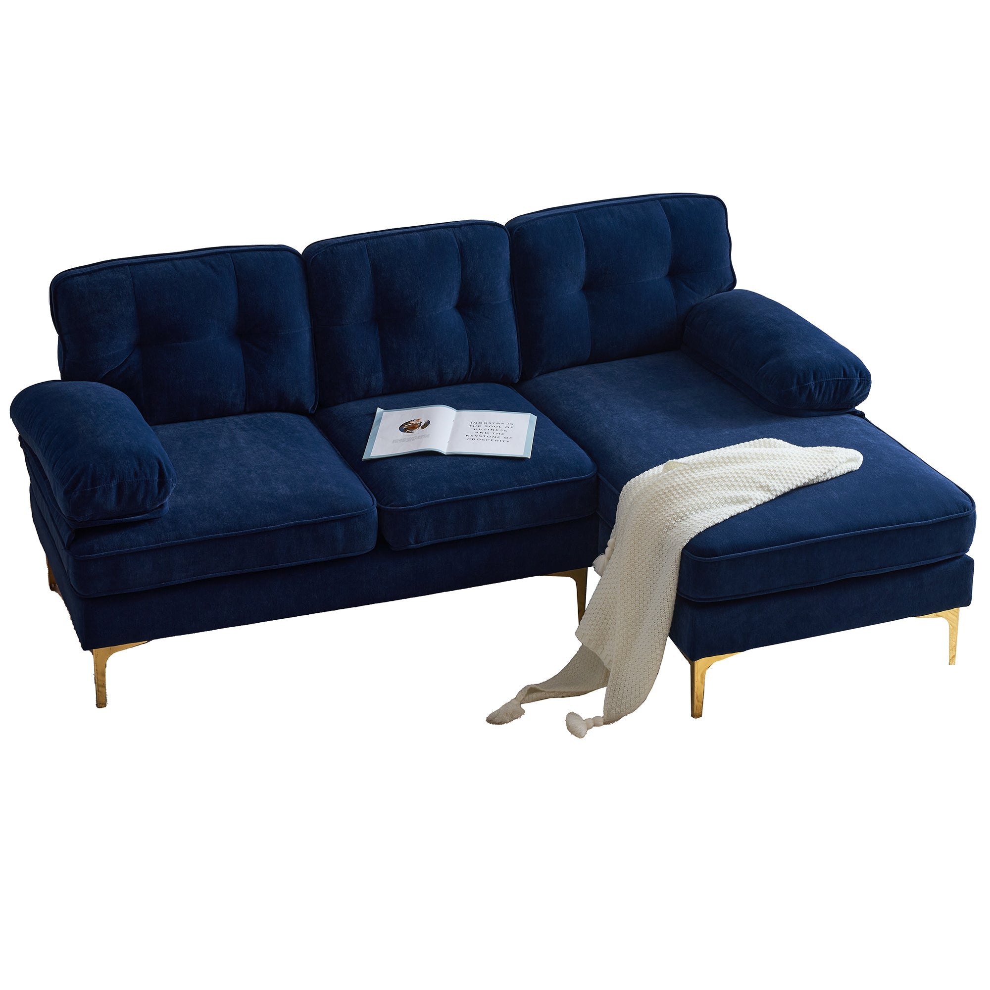 Modern Velvet L-Shaped Sectional Sofas for Living Room, Bedroom | Stylish and Comfortable | Blue | Ideal Addition to Your Home Decor-American Furniture Outlet -American Furniture Outlet