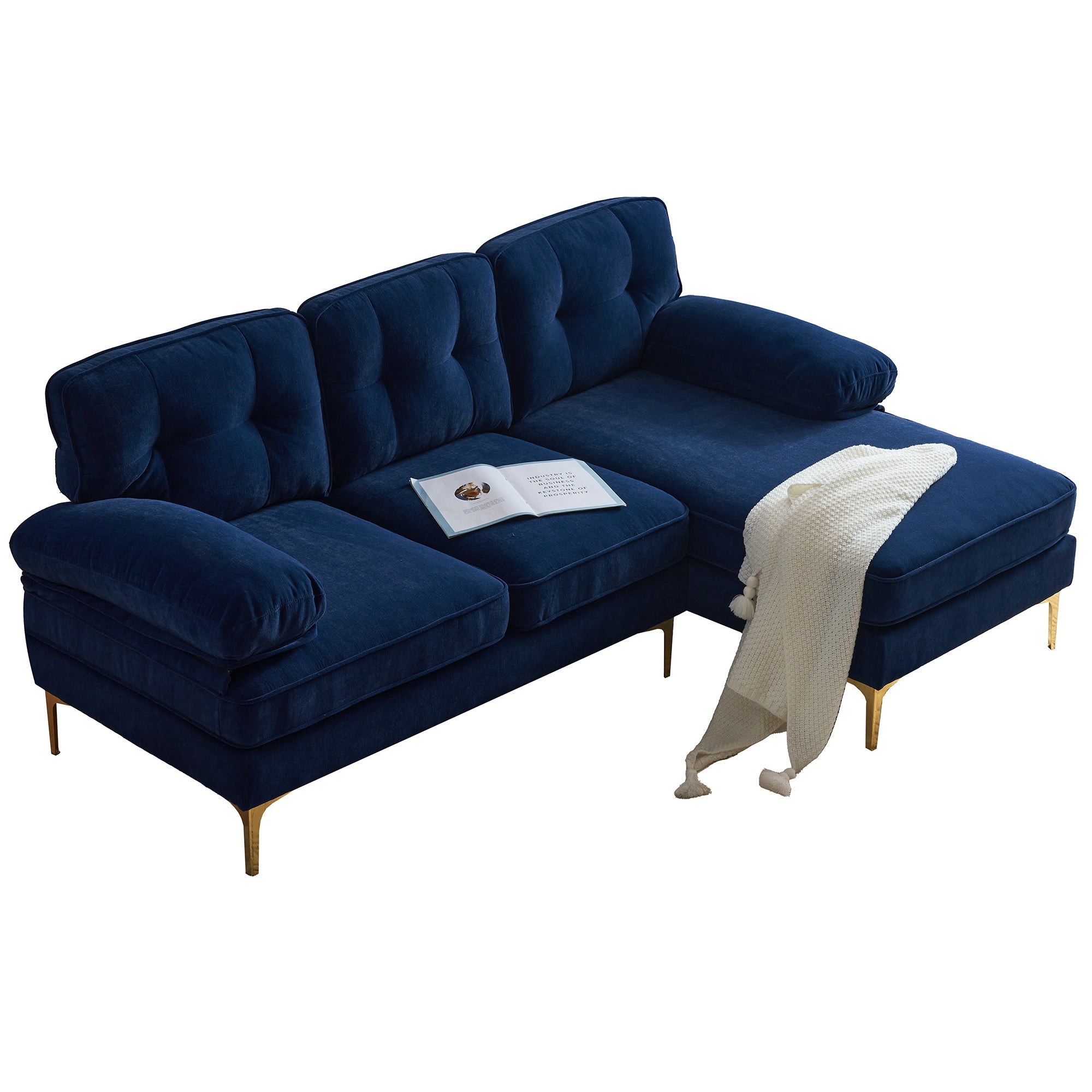 Modern Velvet L-Shaped Sectional Sofas for Living Room, Bedroom | Stylish and Comfortable | Blue | Ideal Addition to Your Home Decor-American Furniture Outlet -American Furniture Outlet