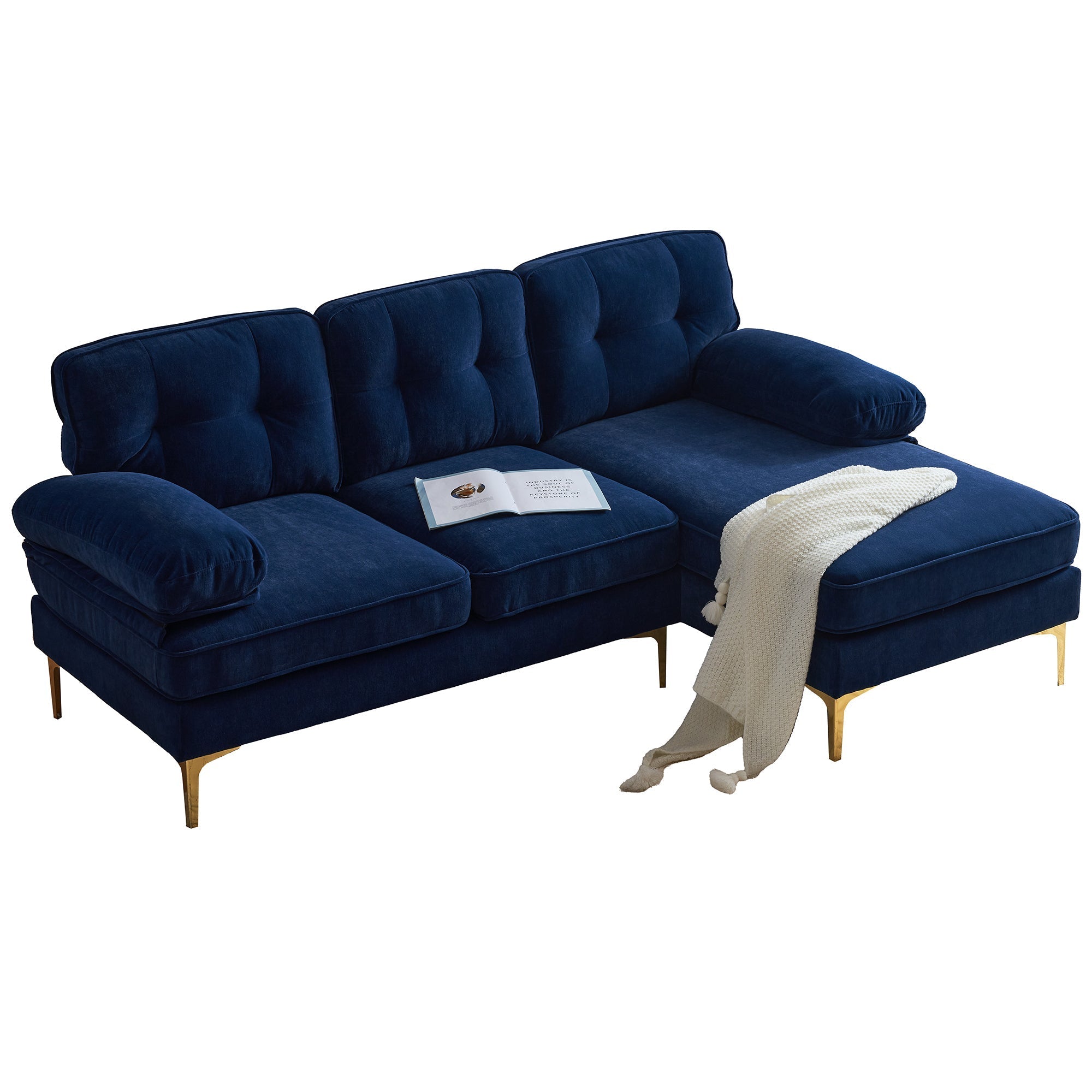 Modern Velvet L-Shaped Sectional Sofas for Living Room, Bedroom | Stylish and Comfortable | Blue | Ideal Addition to Your Home Decor-American Furniture Outlet -American Furniture Outlet