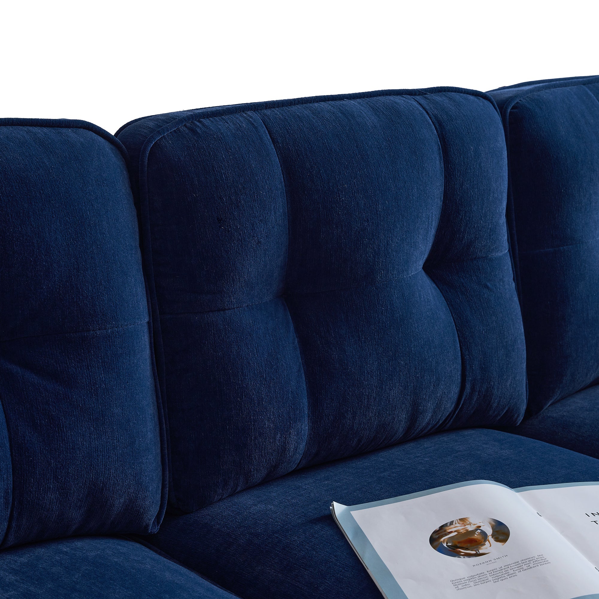 Modern Velvet L-Shaped Sectional Sofas for Living Room, Bedroom | Stylish and Comfortable | Blue | Ideal Addition to Your Home Decor-American Furniture Outlet -American Furniture Outlet