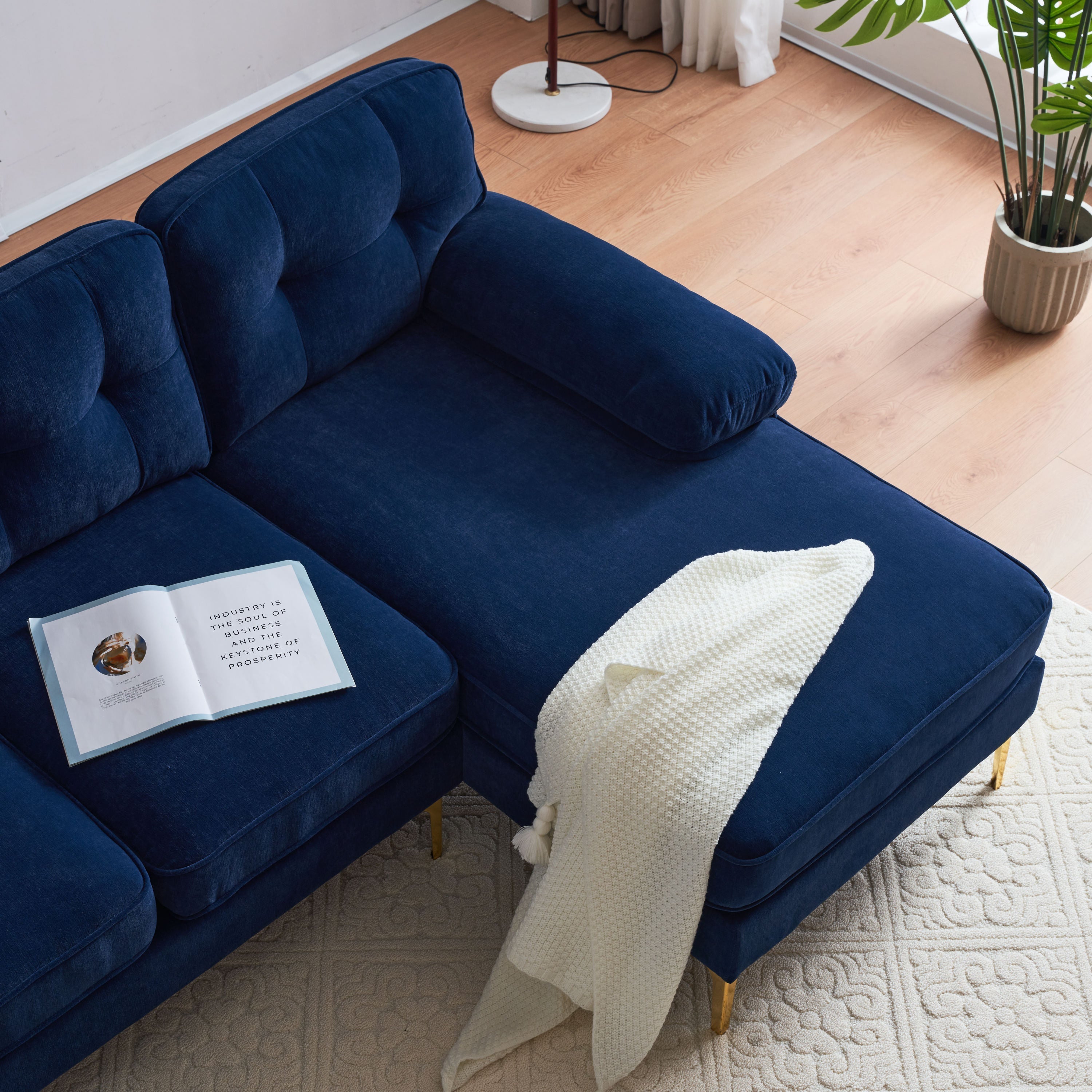 Modern Velvet L-Shaped Sectional Sofas for Living Room, Bedroom | Stylish and Comfortable | Blue | Ideal Addition to Your Home Decor-American Furniture Outlet -American Furniture Outlet