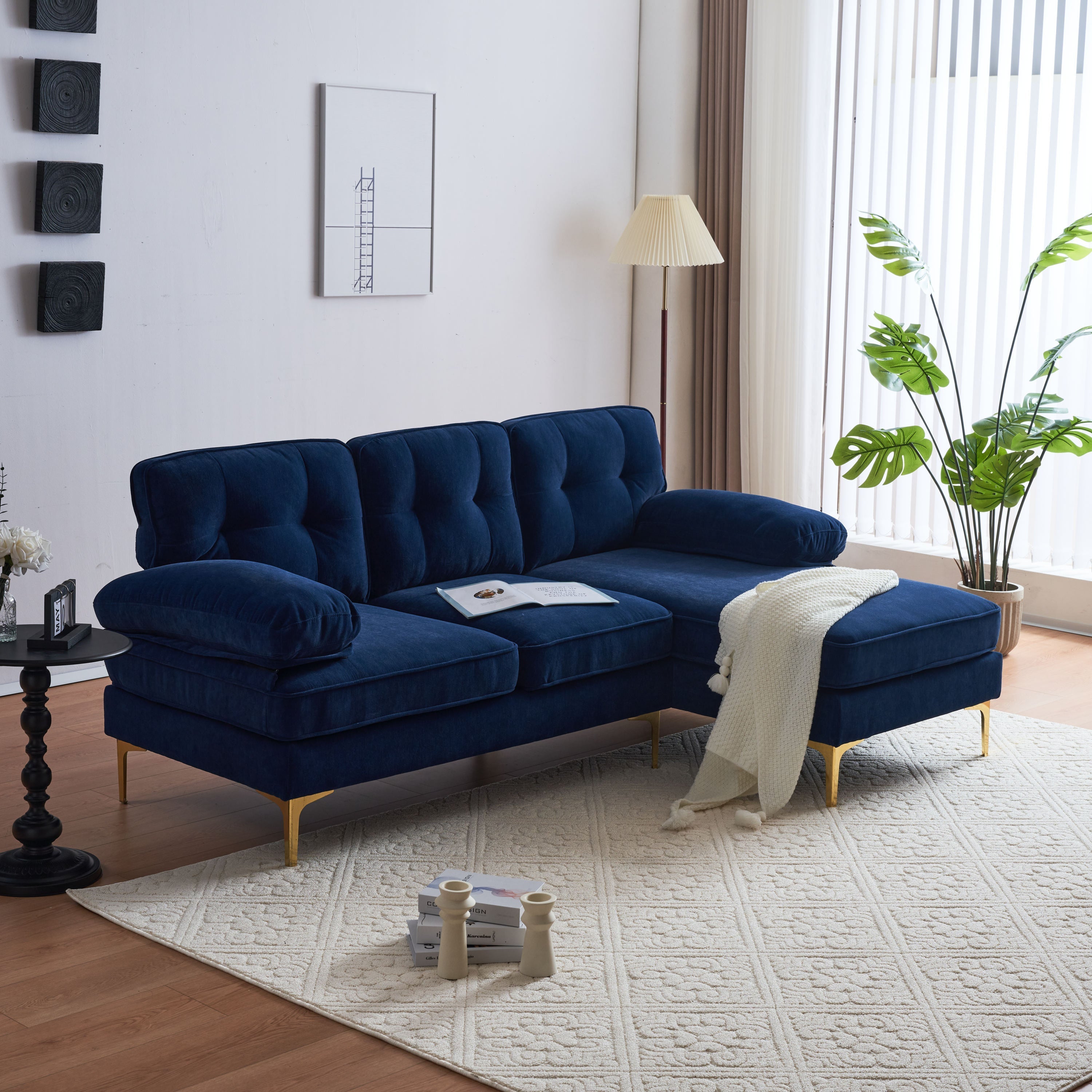 Modern Velvet L-Shaped Sectional Sofas for Living Room, Bedroom | Stylish and Comfortable | Blue | Ideal Addition to Your Home Decor-American Furniture Outlet -American Furniture Outlet