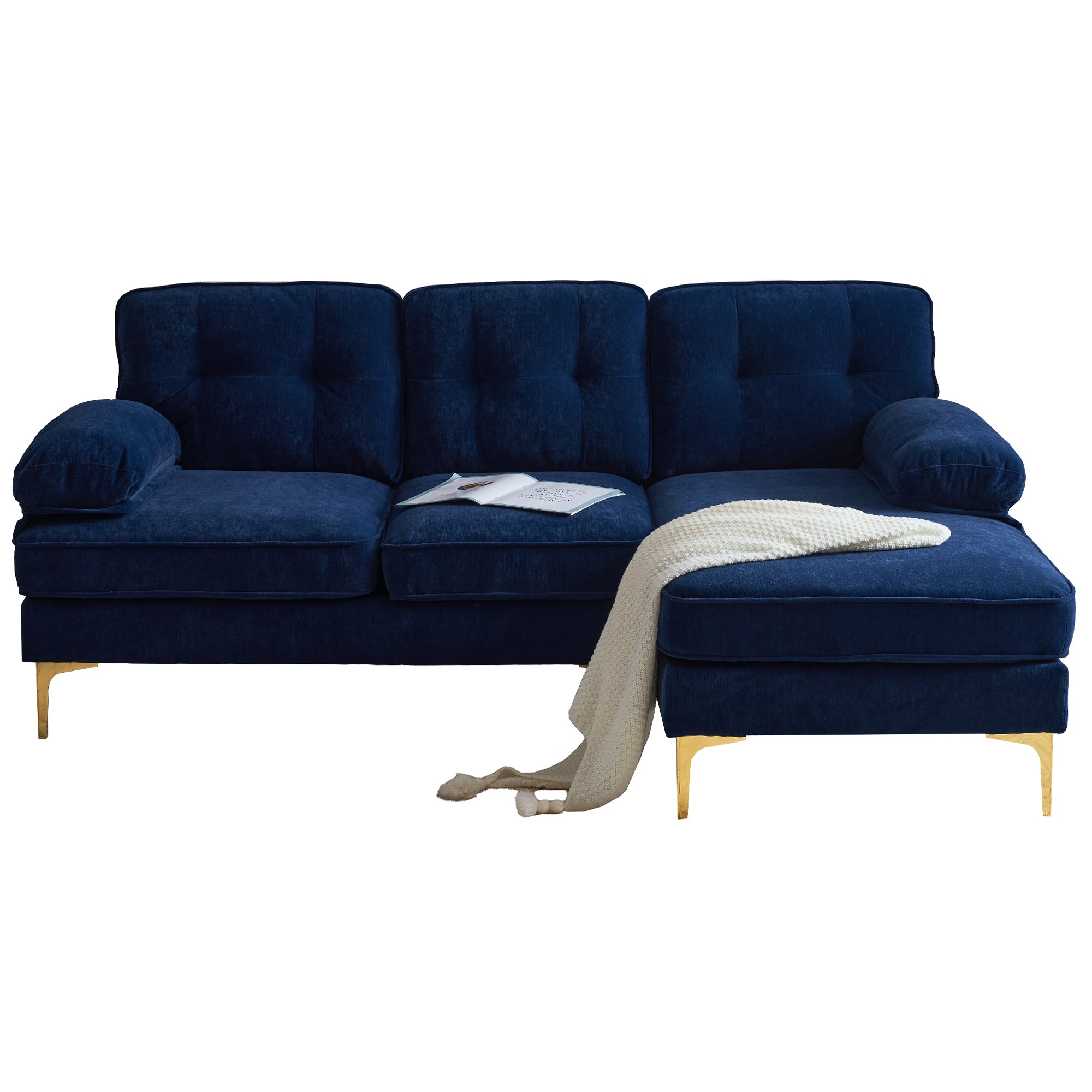 Modern Velvet L-Shaped Sectional Sofas for Living Room, Bedroom | Stylish and Comfortable | Blue | Ideal Addition to Your Home Decor-American Furniture Outlet -American Furniture Outlet