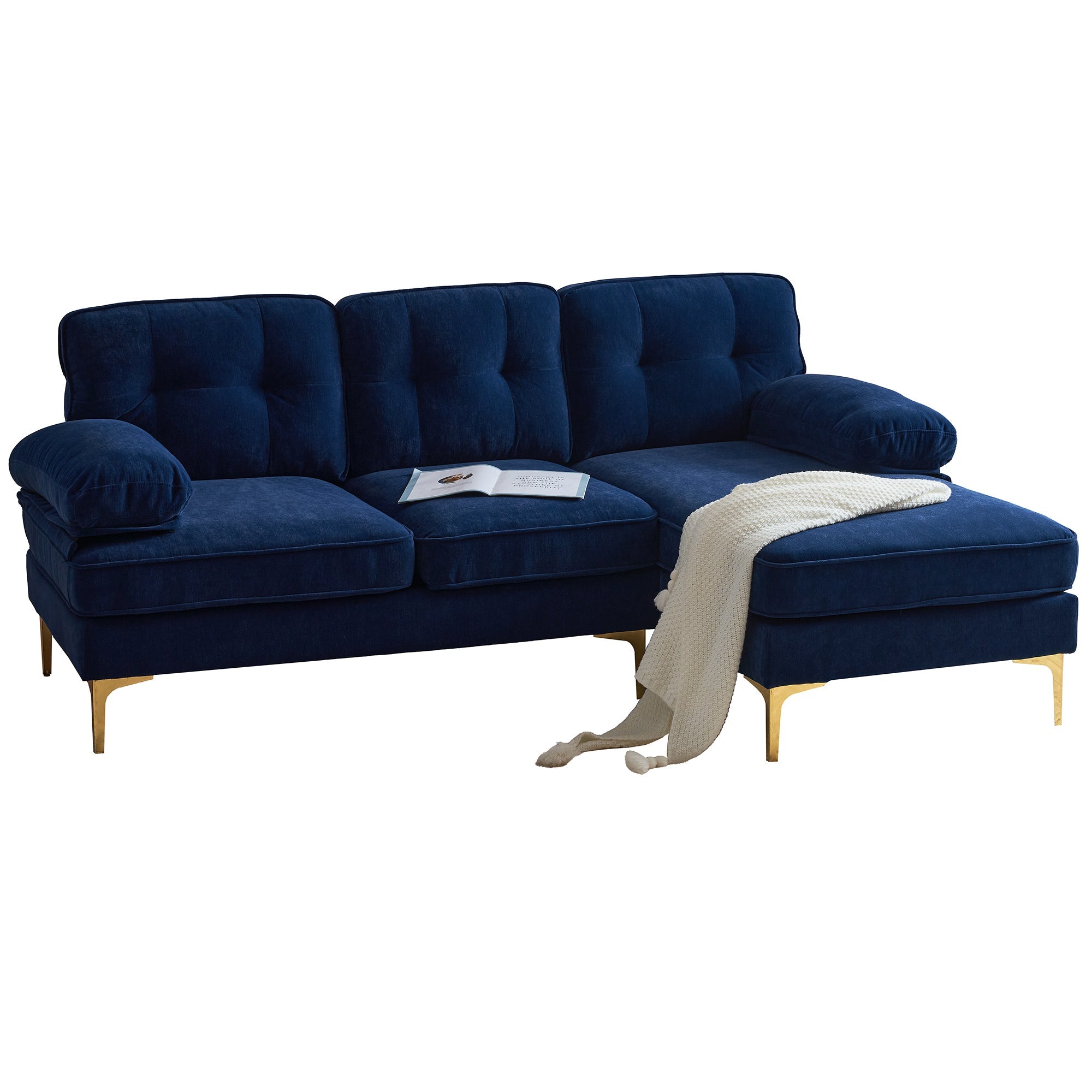 Modern Velvet L-Shaped Sectional Sofas for Living Room, Bedroom | Stylish and Comfortable | Blue | Ideal Addition to Your Home Decor-American Furniture Outlet -American Furniture Outlet