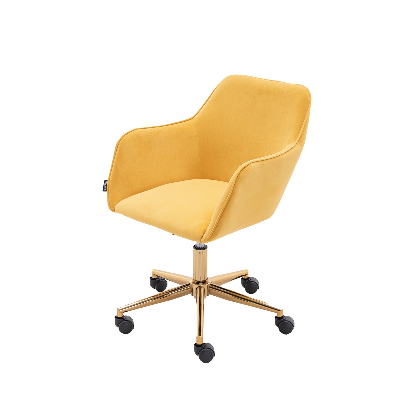 Modern Velvet Office Chair with Gold Metal Legs - Yellow-American Furniture Outlet