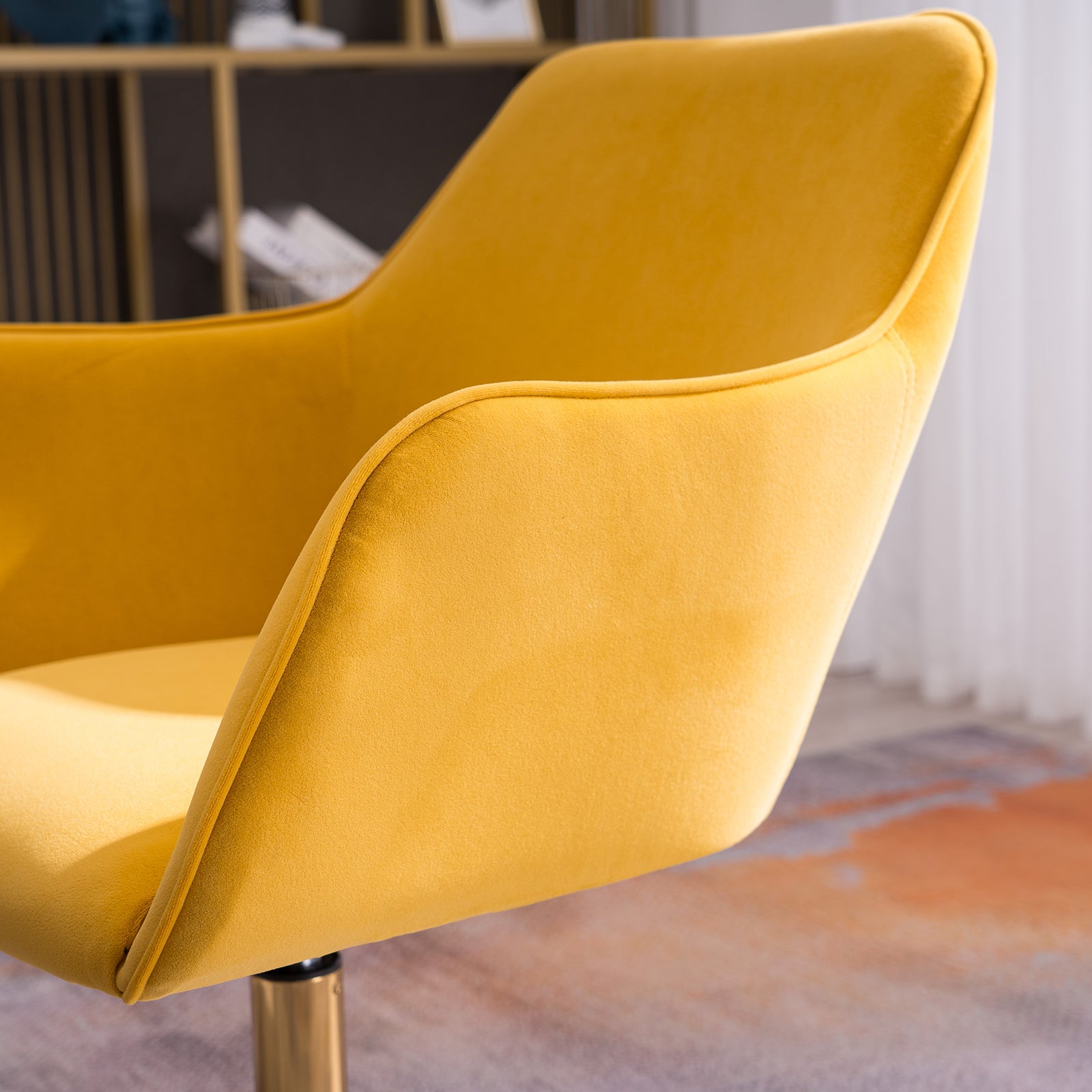 Modern Velvet Office Chair with Gold Metal Legs - Yellow-American Furniture Outlet