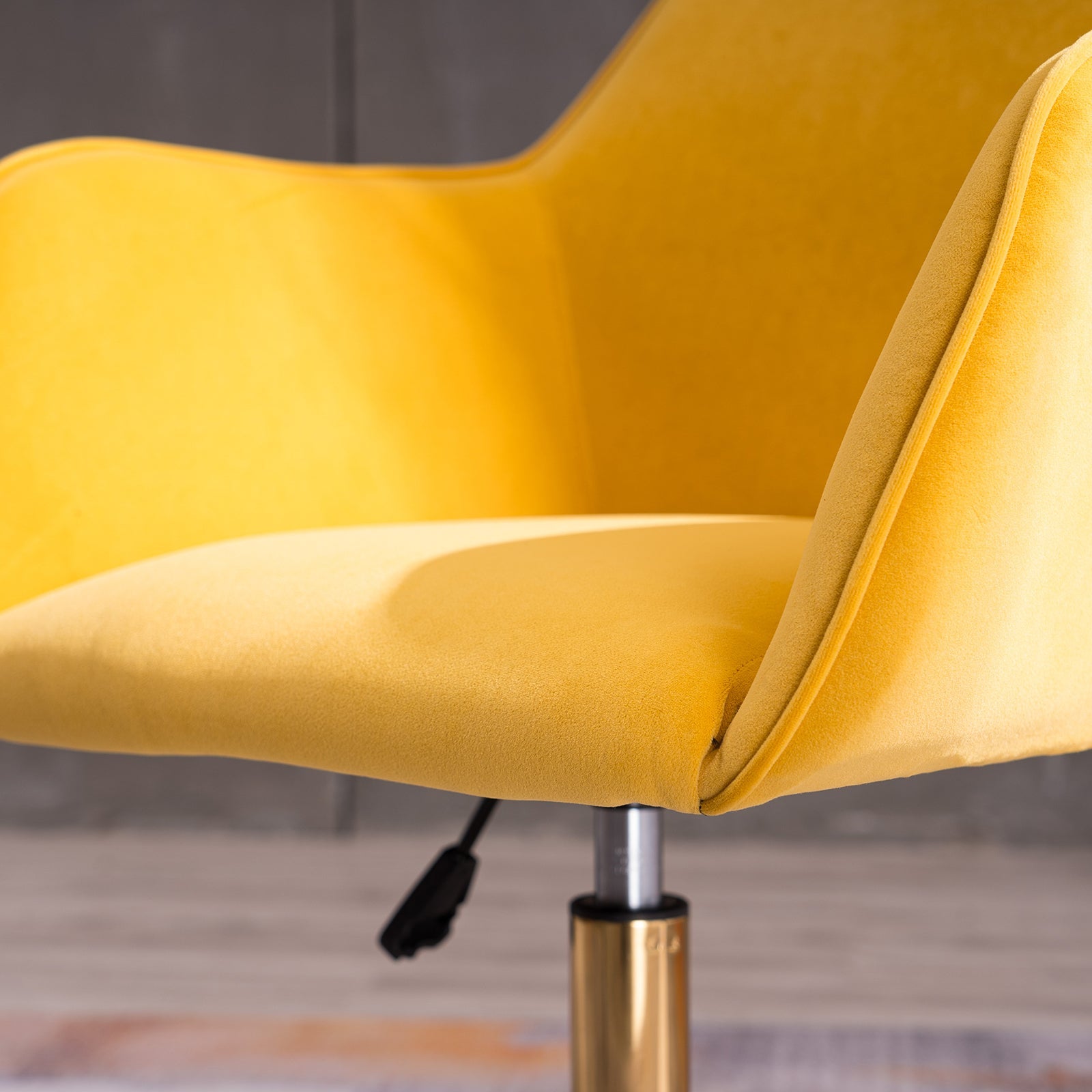 Modern Velvet Office Chair with Gold Metal Legs - Yellow-American Furniture Outlet