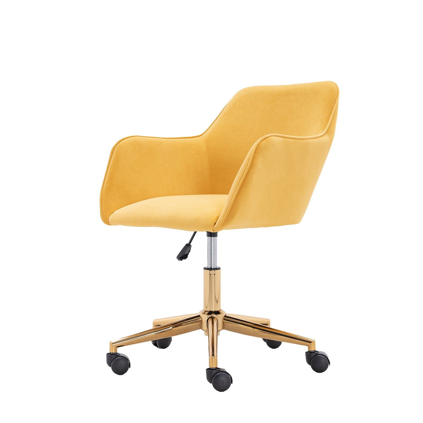 Modern Velvet Office Chair with Gold Metal Legs - Yellow-American Furniture Outlet