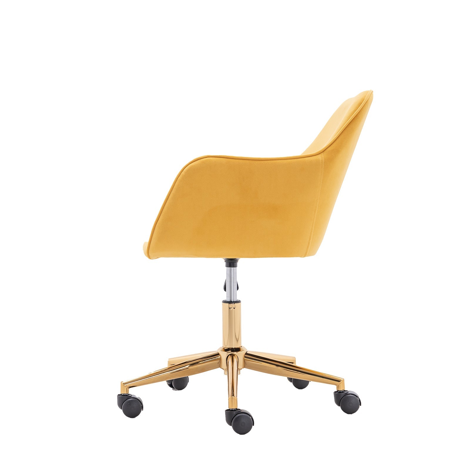 Modern Velvet Office Chair with Gold Metal Legs - Yellow-American Furniture Outlet