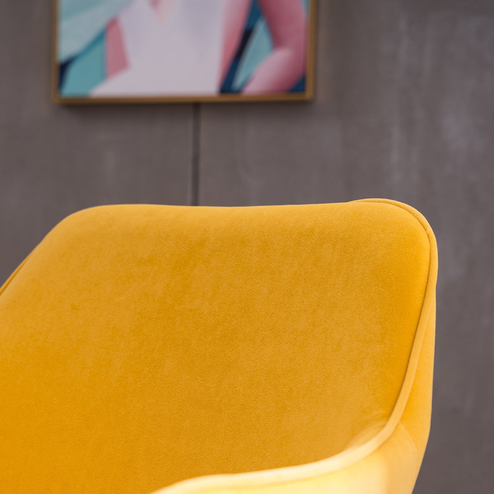 Modern Velvet Office Chair with Gold Metal Legs - Yellow-American Furniture Outlet