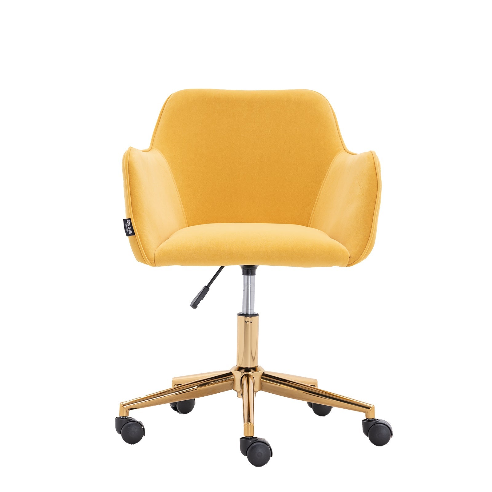 Modern Velvet Office Chair with Gold Metal Legs - Yellow-American Furniture Outlet