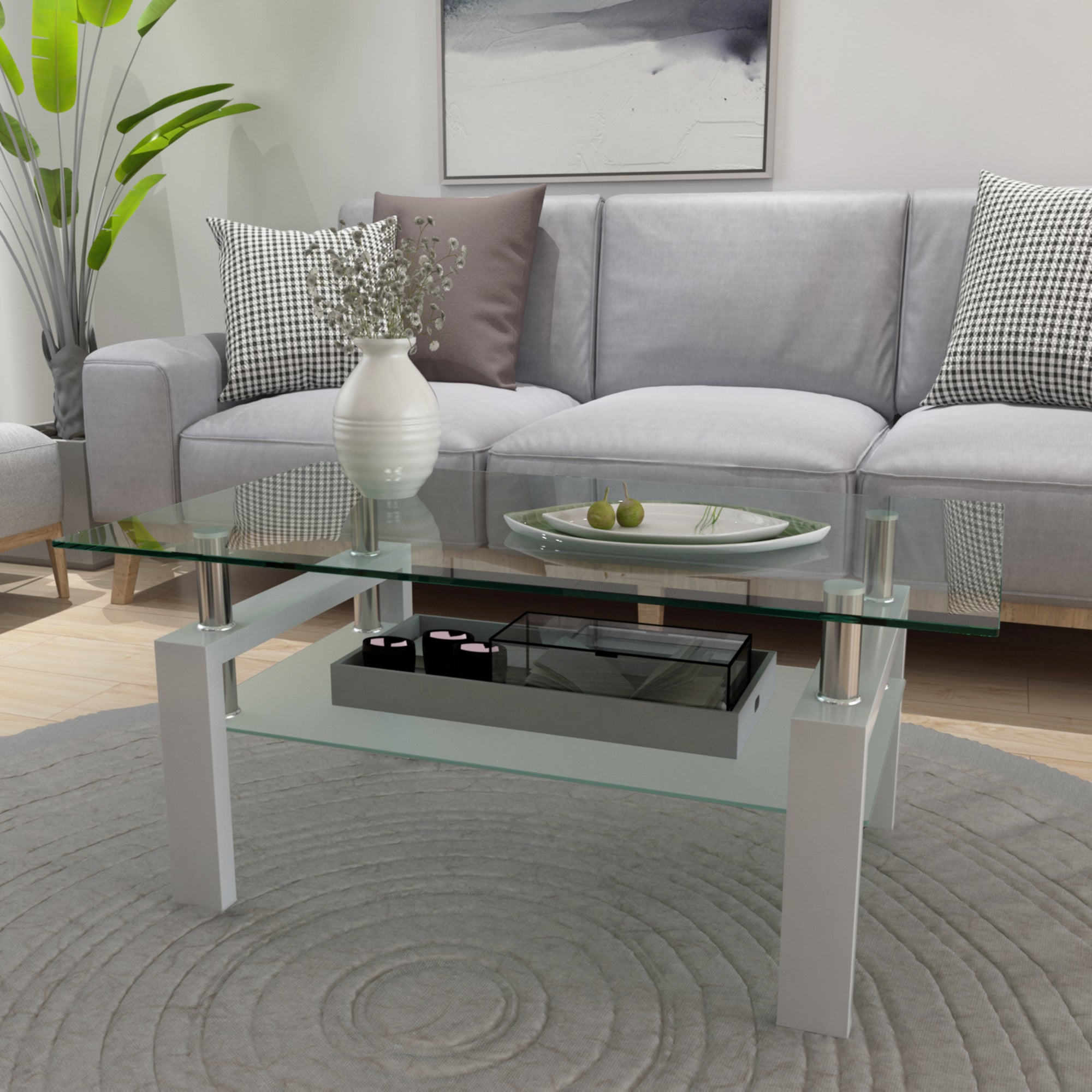 Modern White Glass Coffee Table-American Furniture Outlet