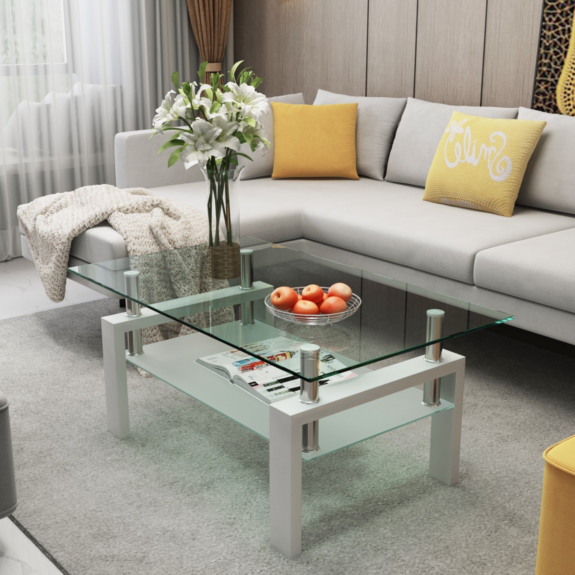 Modern White Glass Coffee Table-American Furniture Outlet