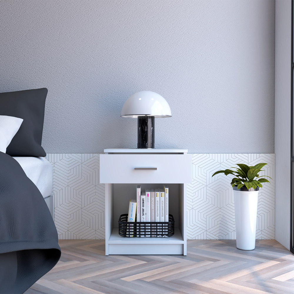 Modern White Nightstand w/ Drawer & Shelf - 21"-American Furniture Outlet