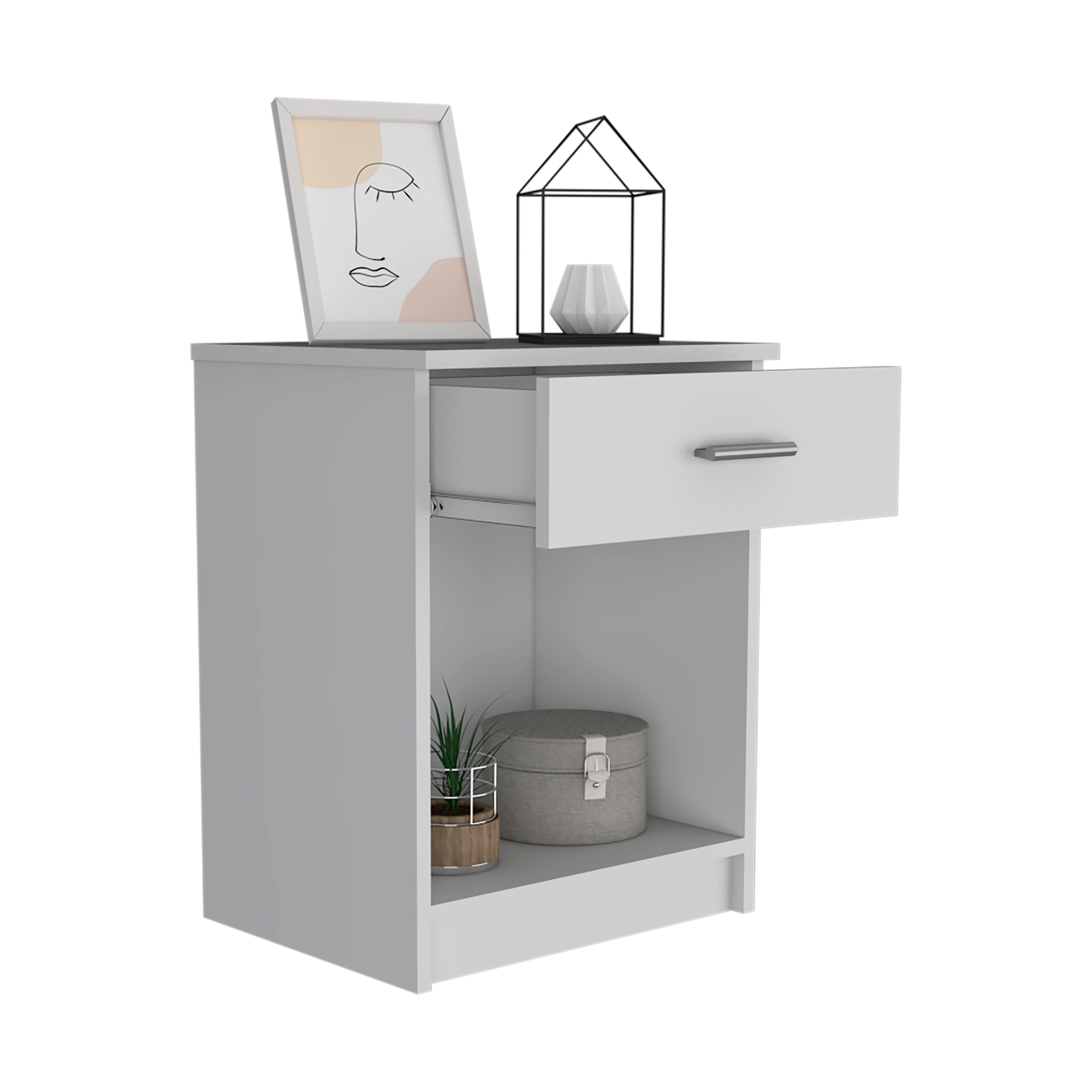 Modern White Nightstand w/ Drawer & Shelf - 21"-American Furniture Outlet