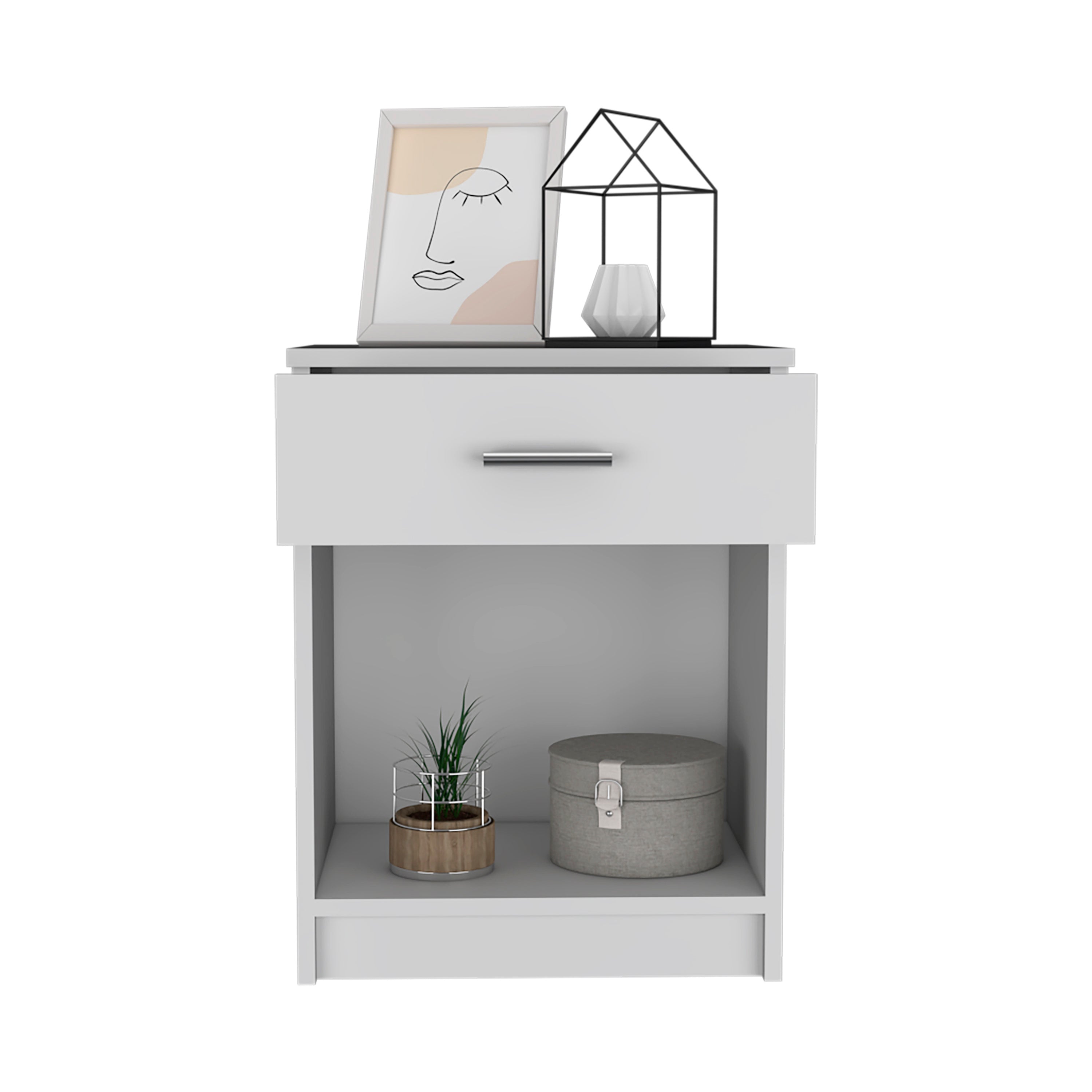 Modern White Nightstand w/ Drawer & Shelf - 21"-American Furniture Outlet