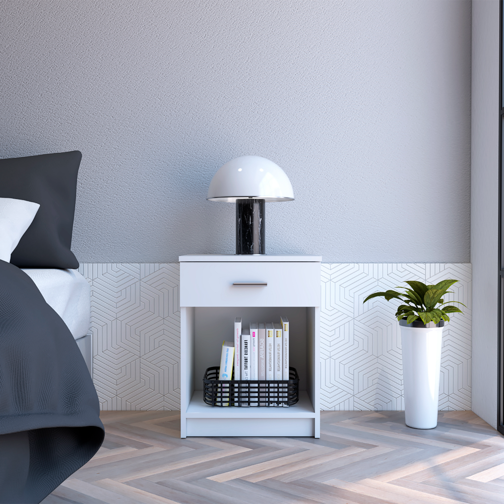 Modern White Nightstand w/ Drawer & Shelf - 21"-American Furniture Outlet