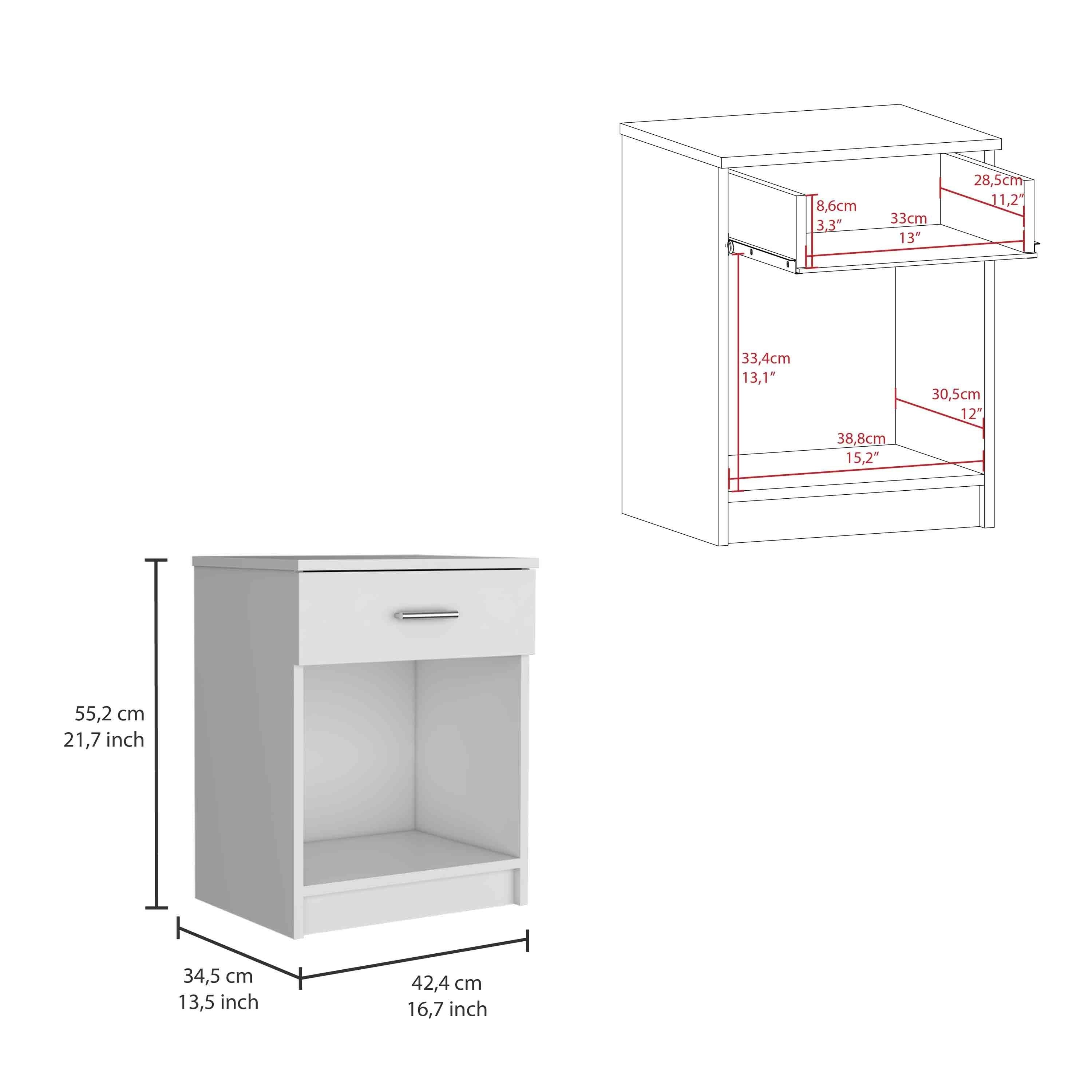 Modern White Nightstand w/ Drawer & Shelf-American Furniture Outlet